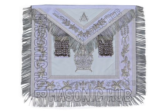 DeMolay Lambskin Apron | Past Master Emblem on Flap | Fully Silver Bullion Embroidery | Masonic Regalia