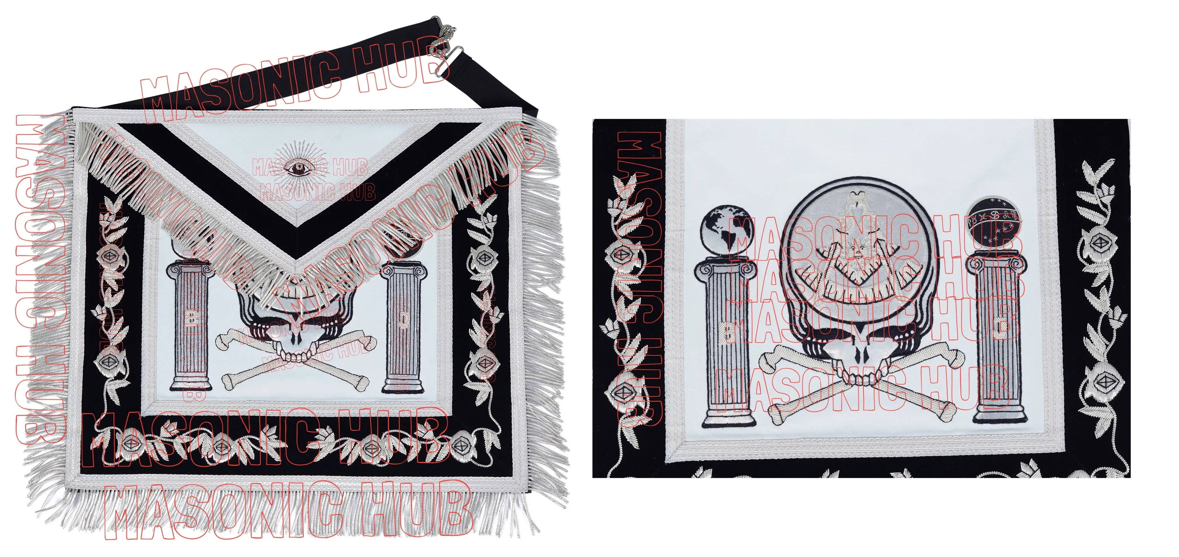 Past Master Skull & Cross Bones 100% Lambskin Masonic Apron - Handcrafted Masonic Hub