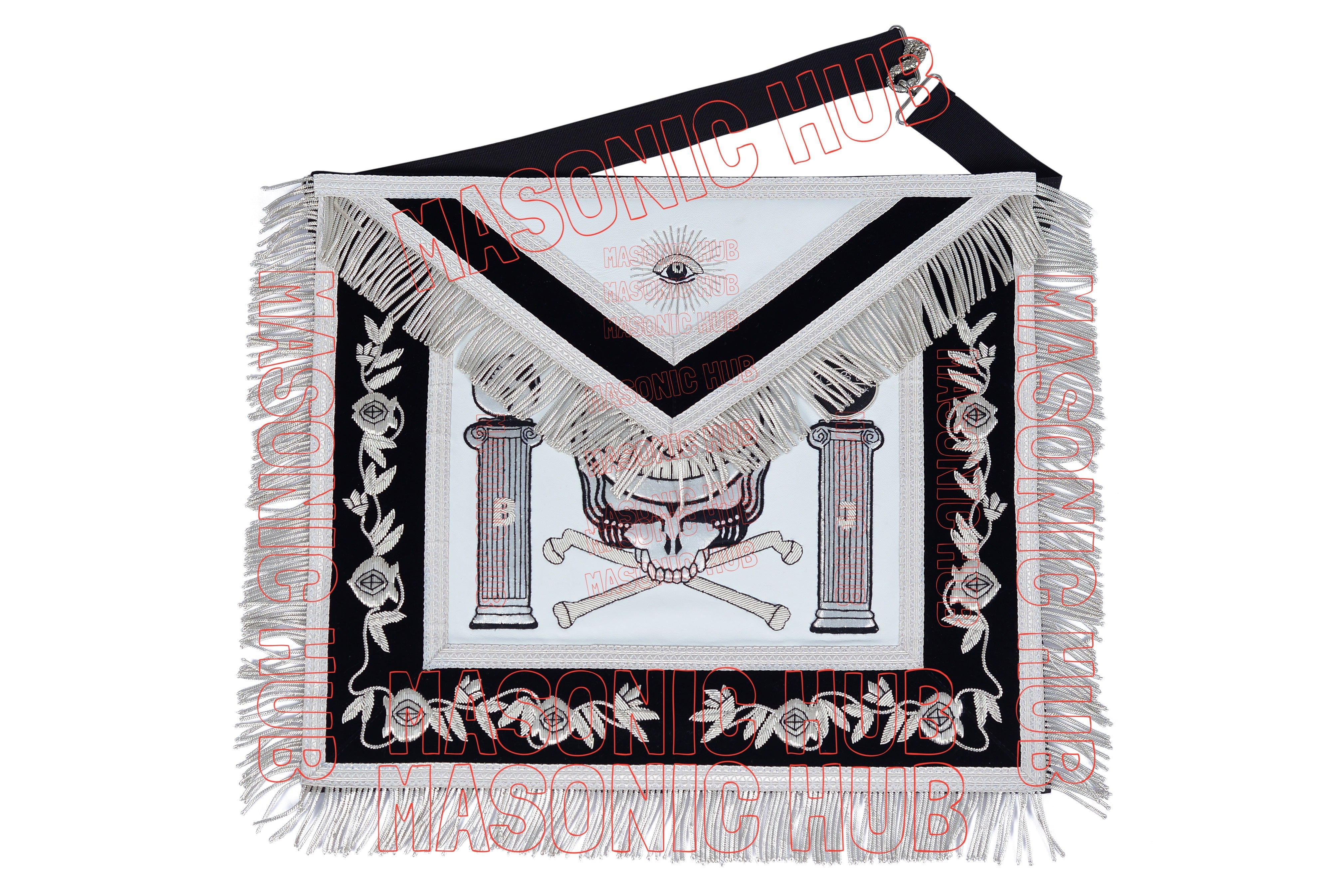 Past Master Skull & Cross Bones 100% Lambskin Masonic Apron - Handcrafted Masonic Hub