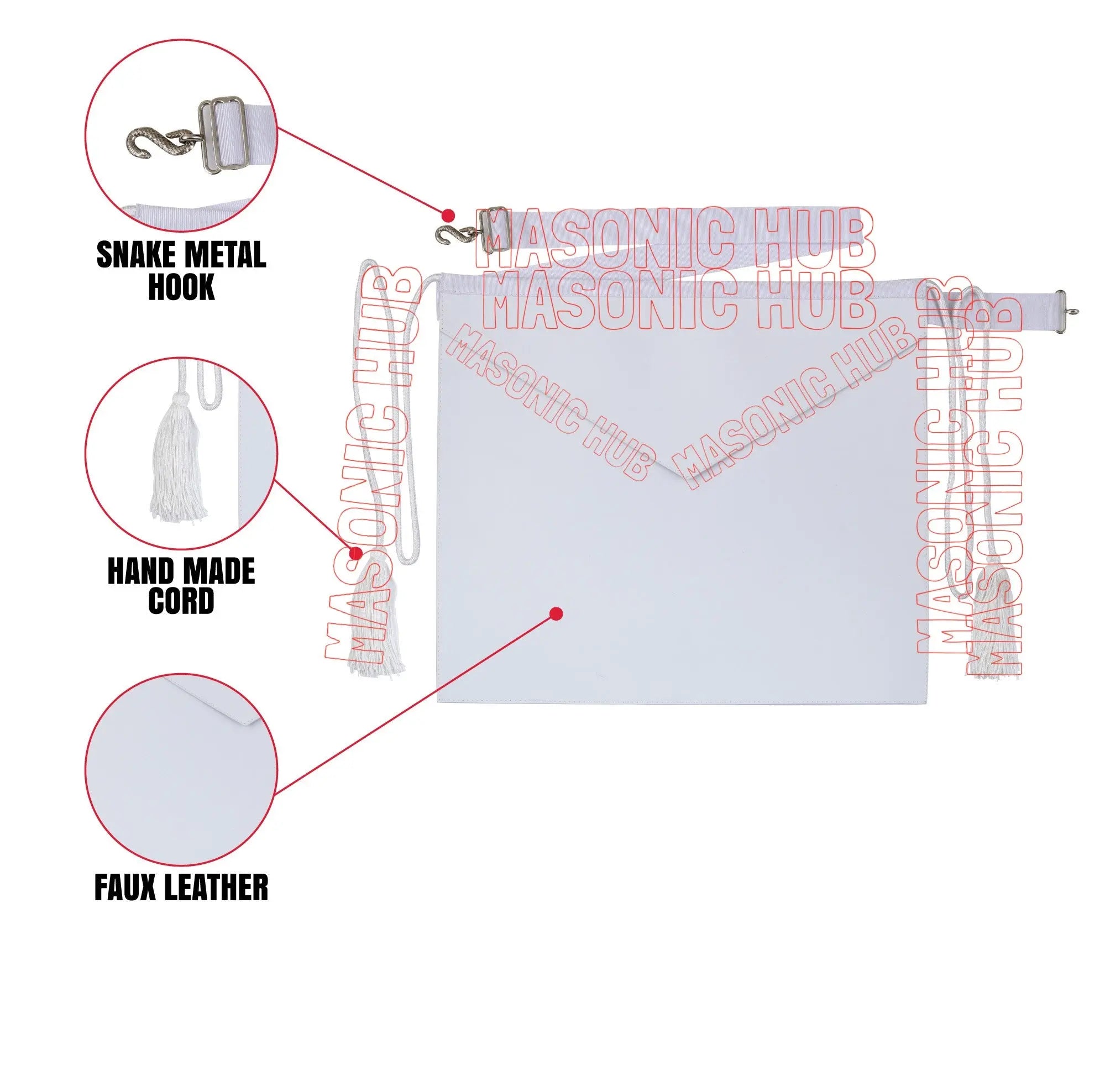 Masonic Hub Candidate / Entered Apprentice Faux Leather Apron with White Tassels Masonic Hub