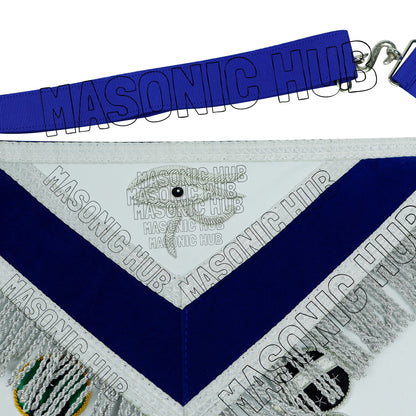 MASONIC REGALIA – CUSTOM PAST MASTER LAMBSKIN APRON (HAND EMBROIDERED, SILVER)