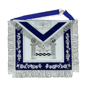 MASONIC REGALIA – CUSTOM PAST MASTER LAMBSKIN APRON (HAND EMBROIDERED, SILVER) Masonic Hub