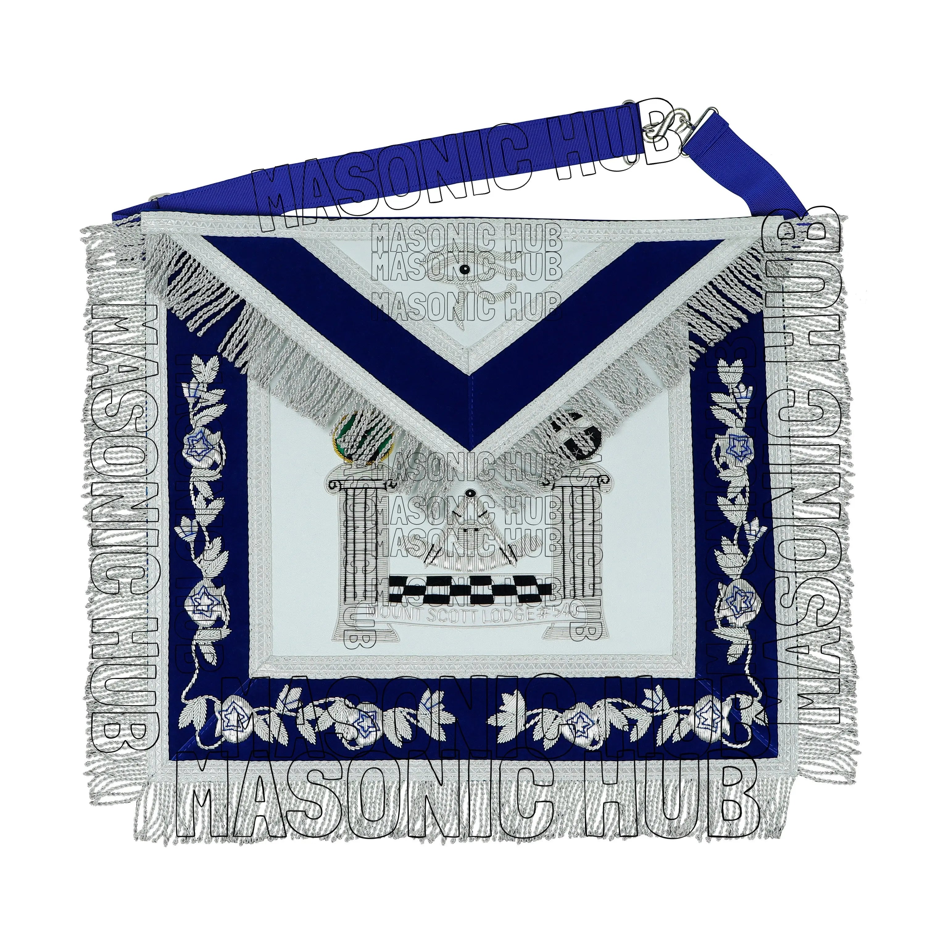 MASONIC REGALIA – CUSTOM PAST MASTER LAMBSKIN APRON (HAND EMBROIDERED, SILVER) Masonic Hub