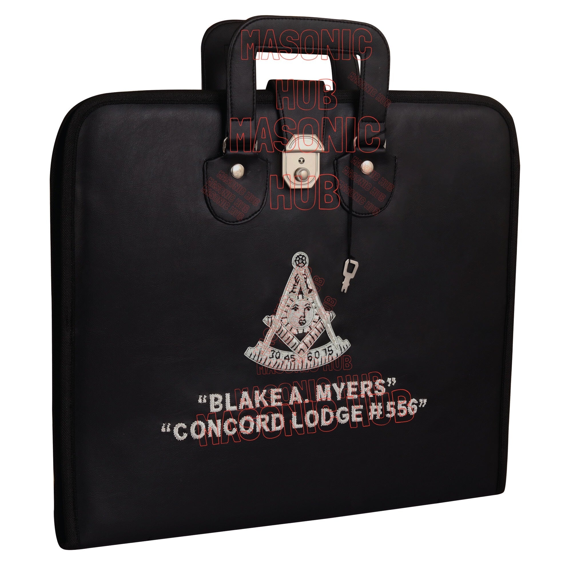 Masonic Hand Embroidered Past Master Masonic Apron Case with Handle [ BLACK ] Masonic Hub