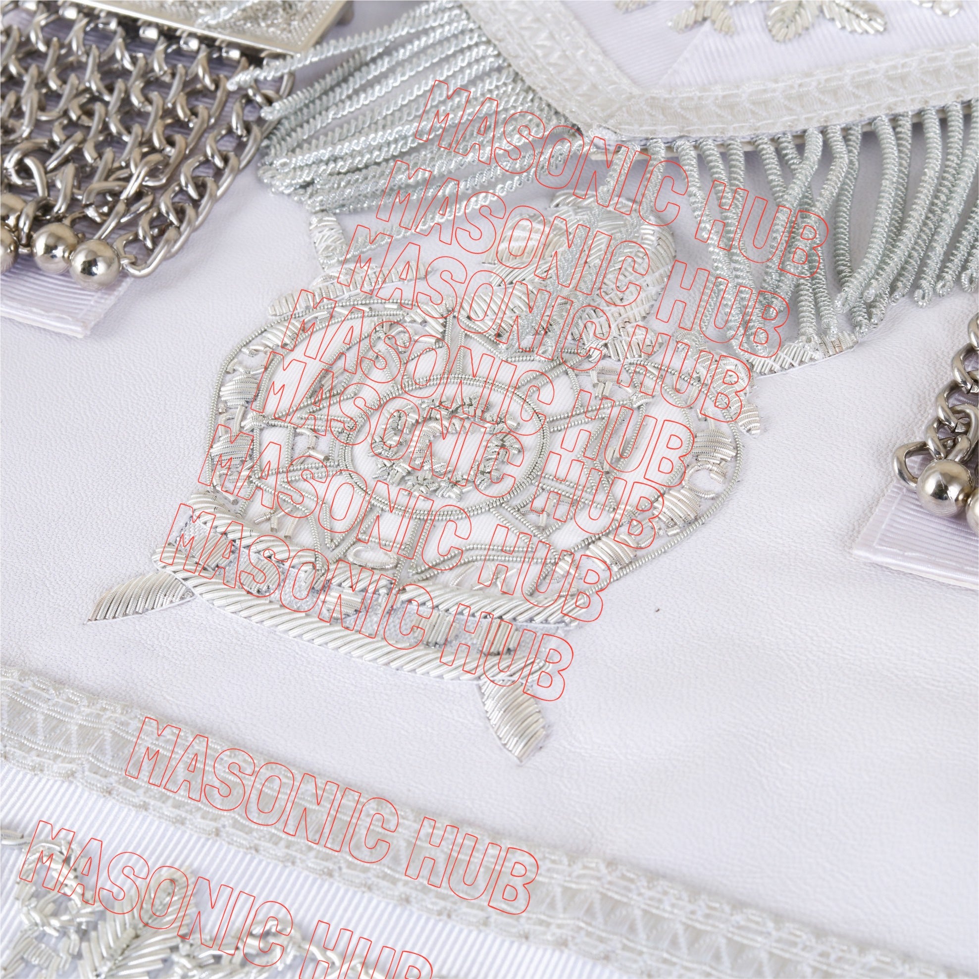 DeMolay Lambskin Apron | Past Master Emblem on Flap | Fully Silver Bullion Embroidery | Masonic Regalia