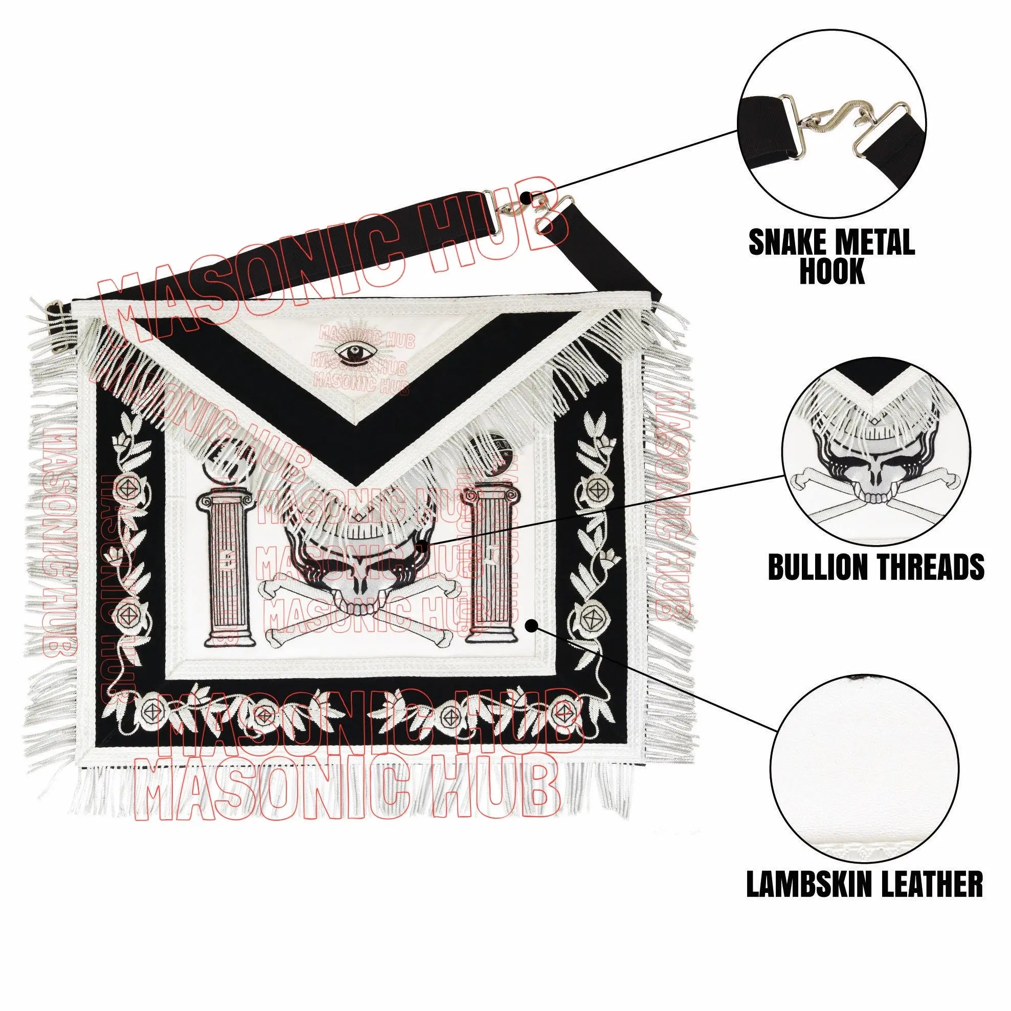 Past Master Skull & Cross Bones 100% Lambskin Masonic Apron - Handcrafted Masonic Hub