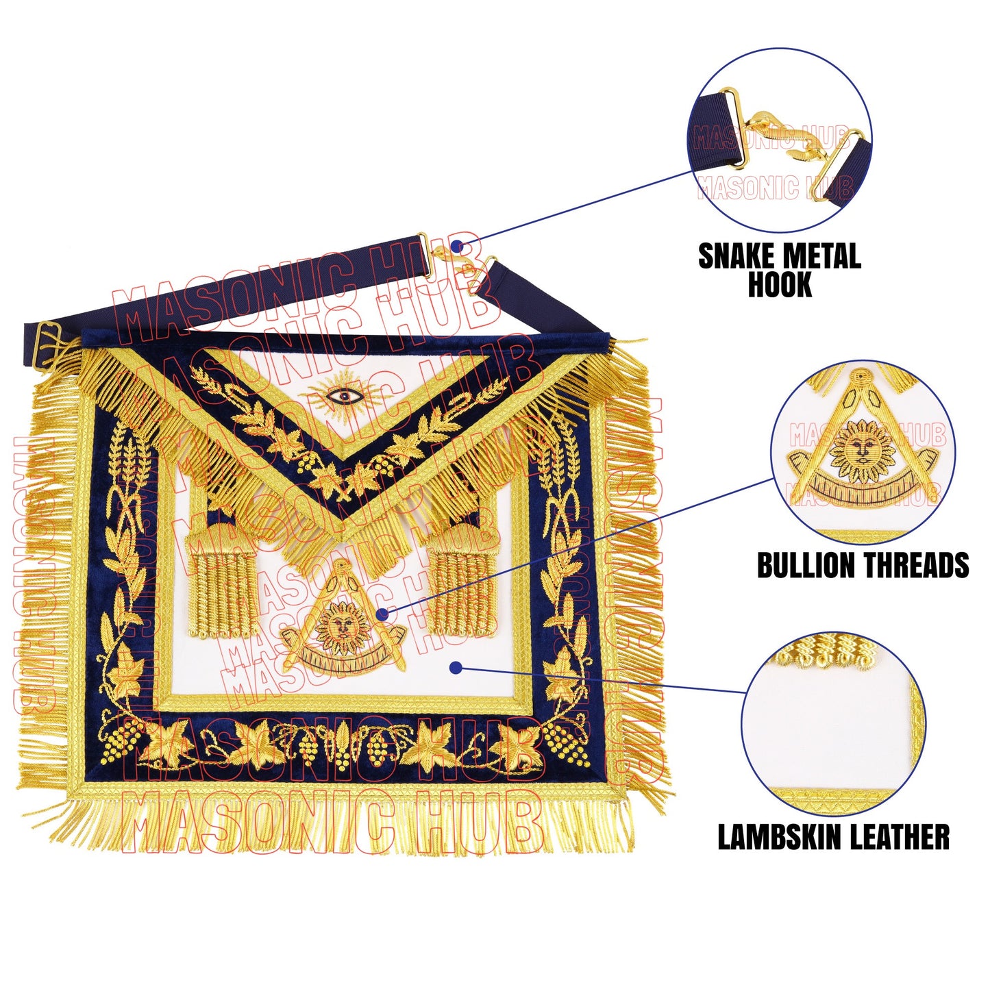Handmade Masonic Past Master Apron with Compasses & Quadrant - Genuine Lambskin