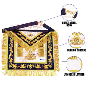 Handmade Masonic Past Master Apron with Compasses & Quadrant - Genuine Lambskin Masonic Hub