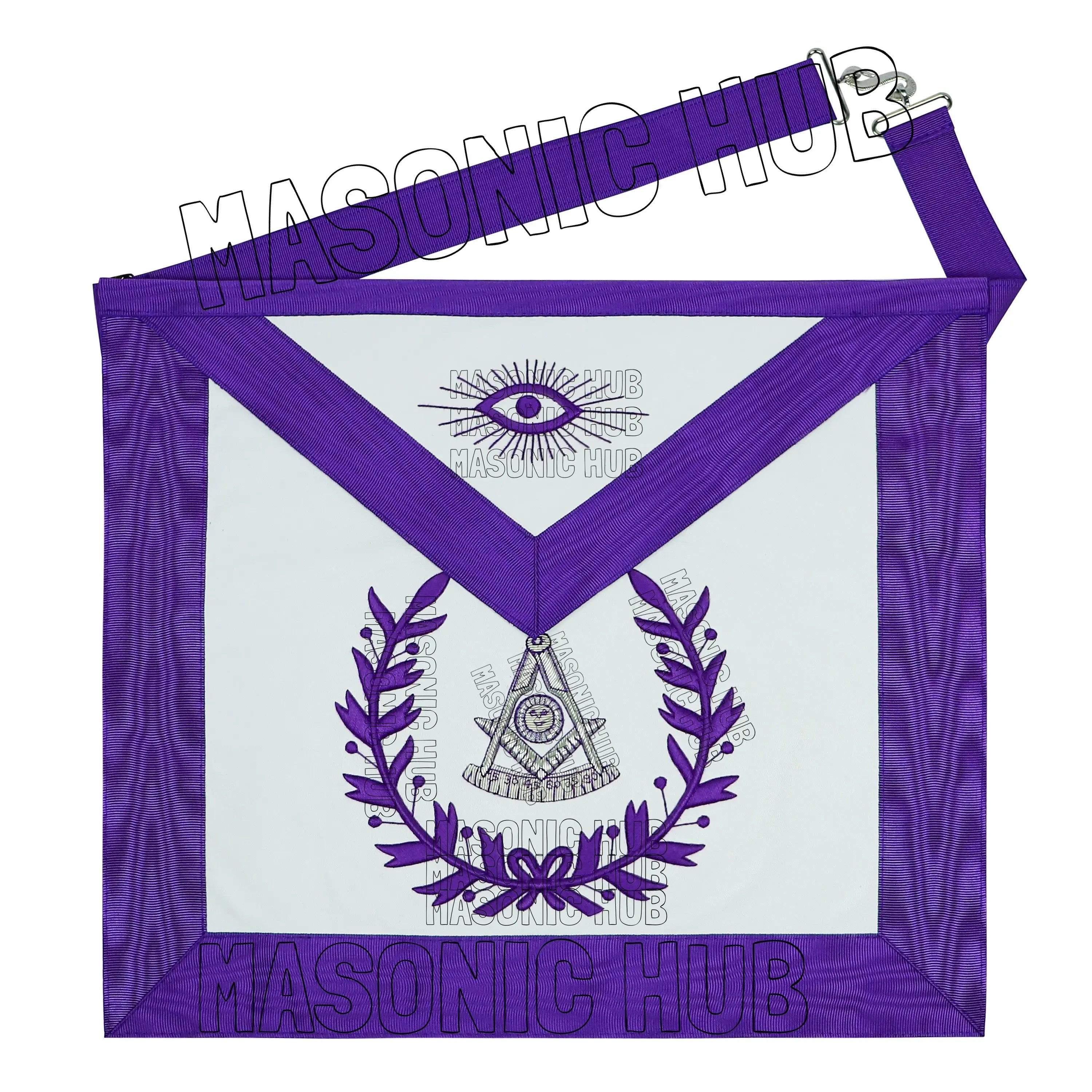 Regal Craftsmanship – Masonic Past Master Lambskin Apron with Elegant Purple Embroidery Masonic Hub