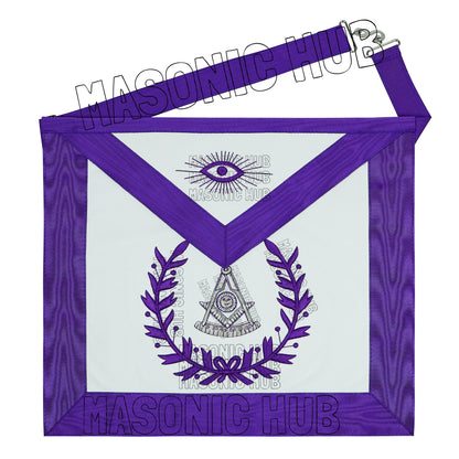 Regal Craftsmanship – Masonic Past Master Lambskin Apron with Elegant Purple Embroidery