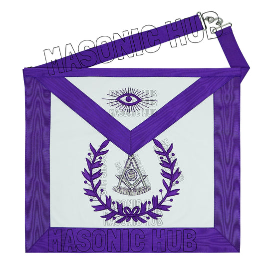 Regal Craftsmanship – Masonic Past Master Lambskin Apron with Elegant Purple Embroidery