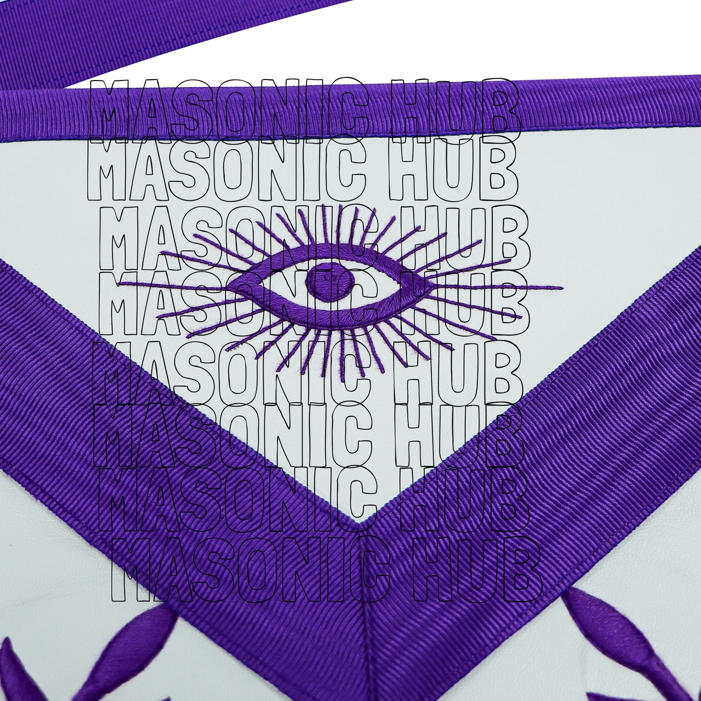 Regal Craftsmanship – Masonic Past Master Lambskin Apron with Elegant Purple Embroidery