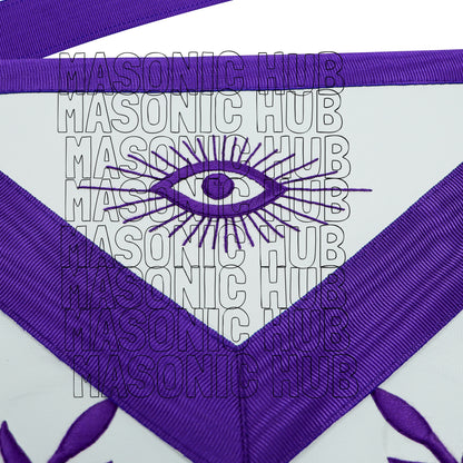 Regal Craftsmanship – Masonic Past Master Lambskin Apron with Elegant Purple Embroidery