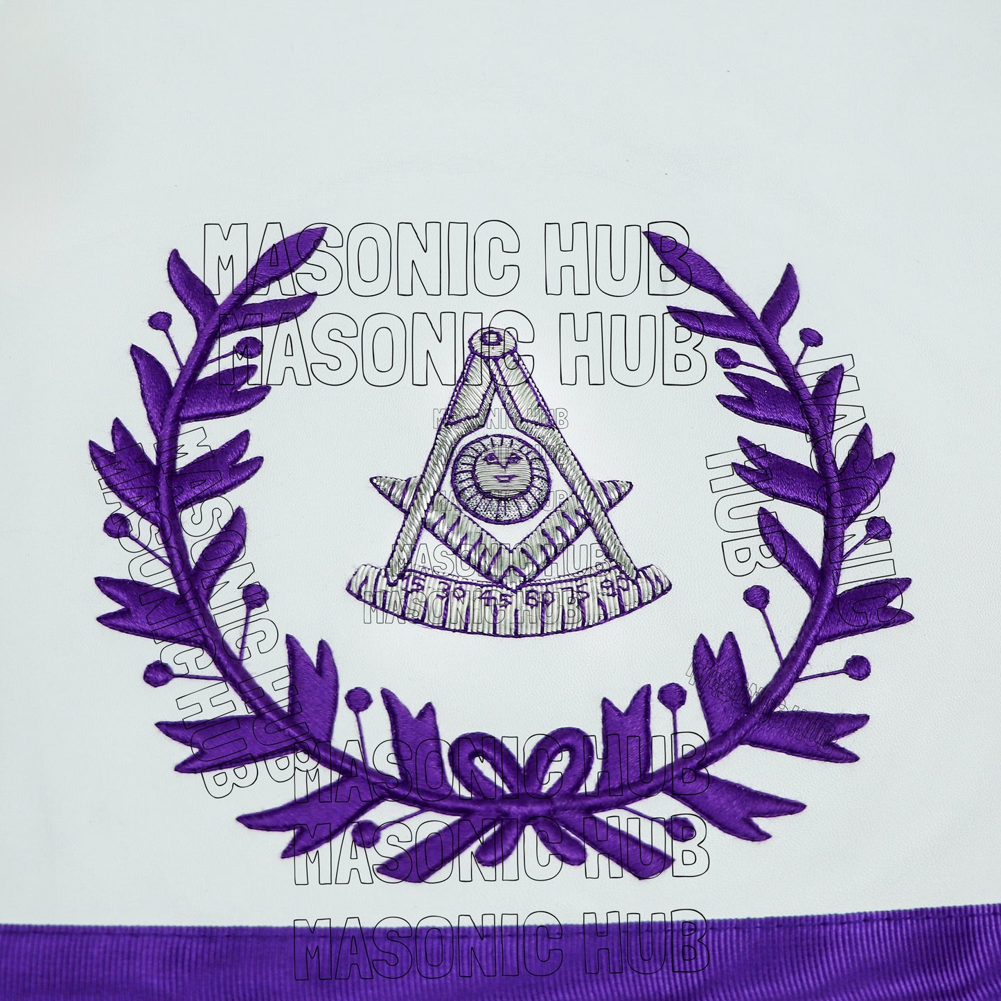 Regal Craftsmanship – Masonic Past Master Lambskin Apron with Elegant Purple Embroidery