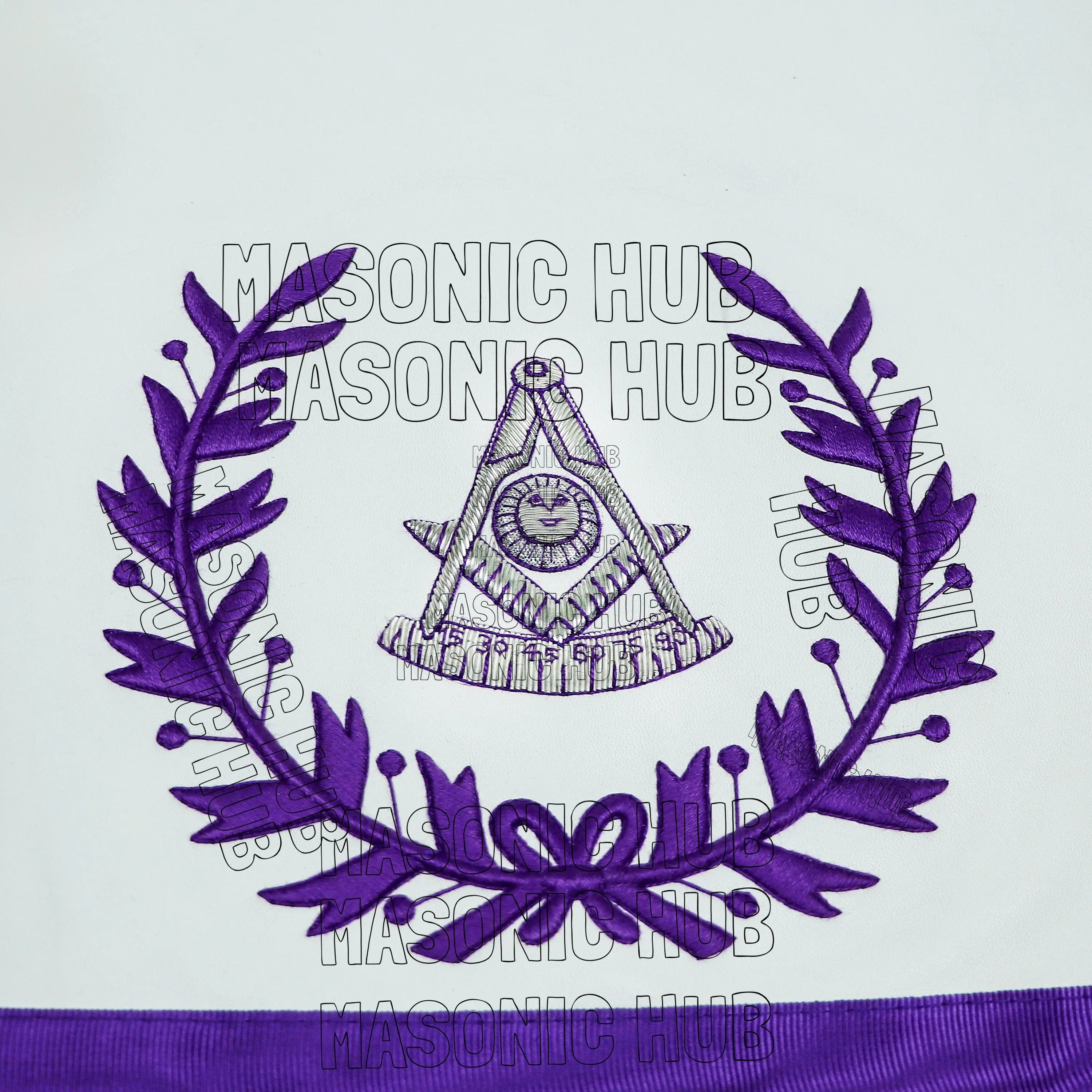 Regal Craftsmanship – Masonic Past Master Lambskin Apron with Elegant Purple Embroidery Masonic Hub