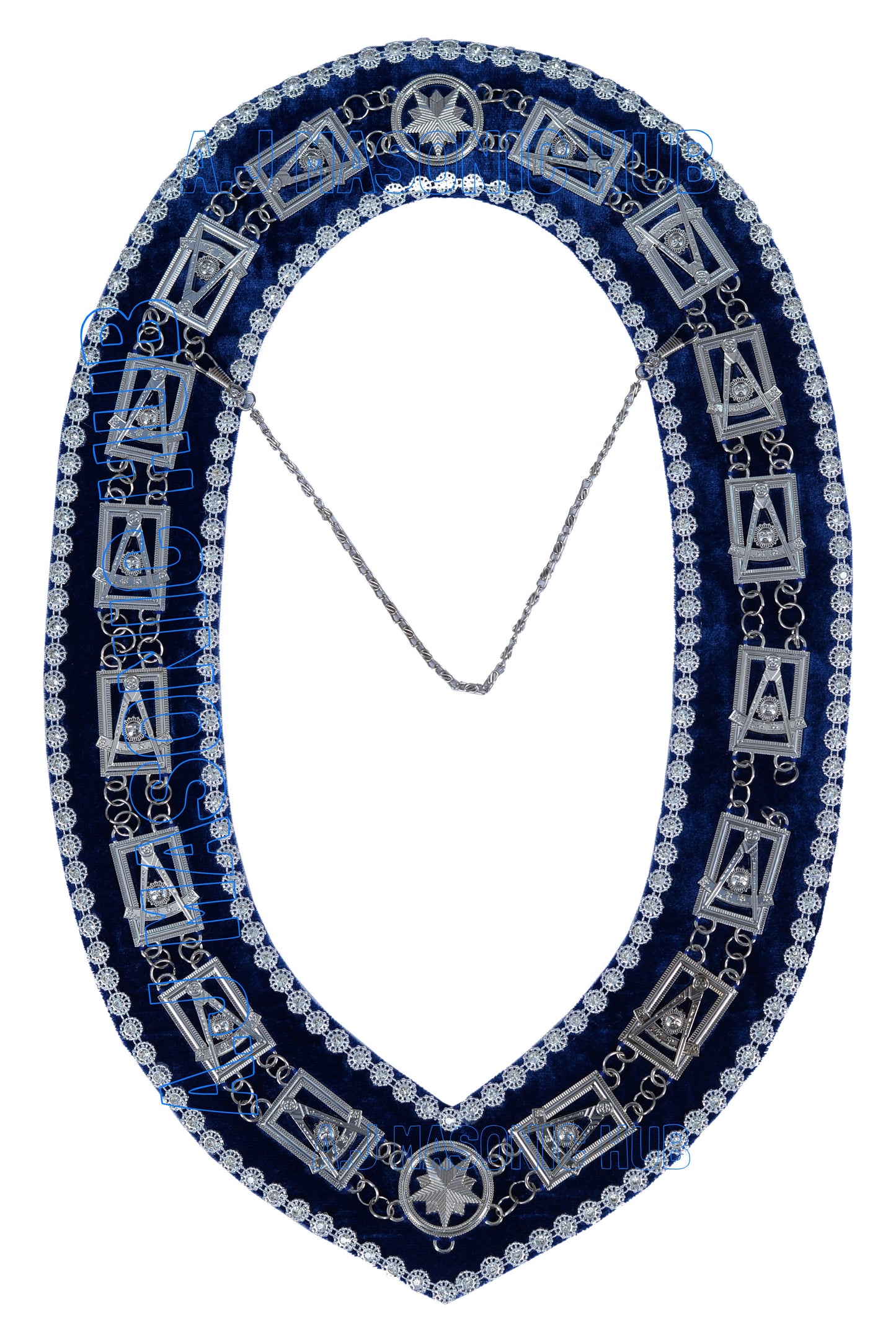 Masonic Past Master Compass & Quadrant Chain Collar – Silver Plated – Rhinestones