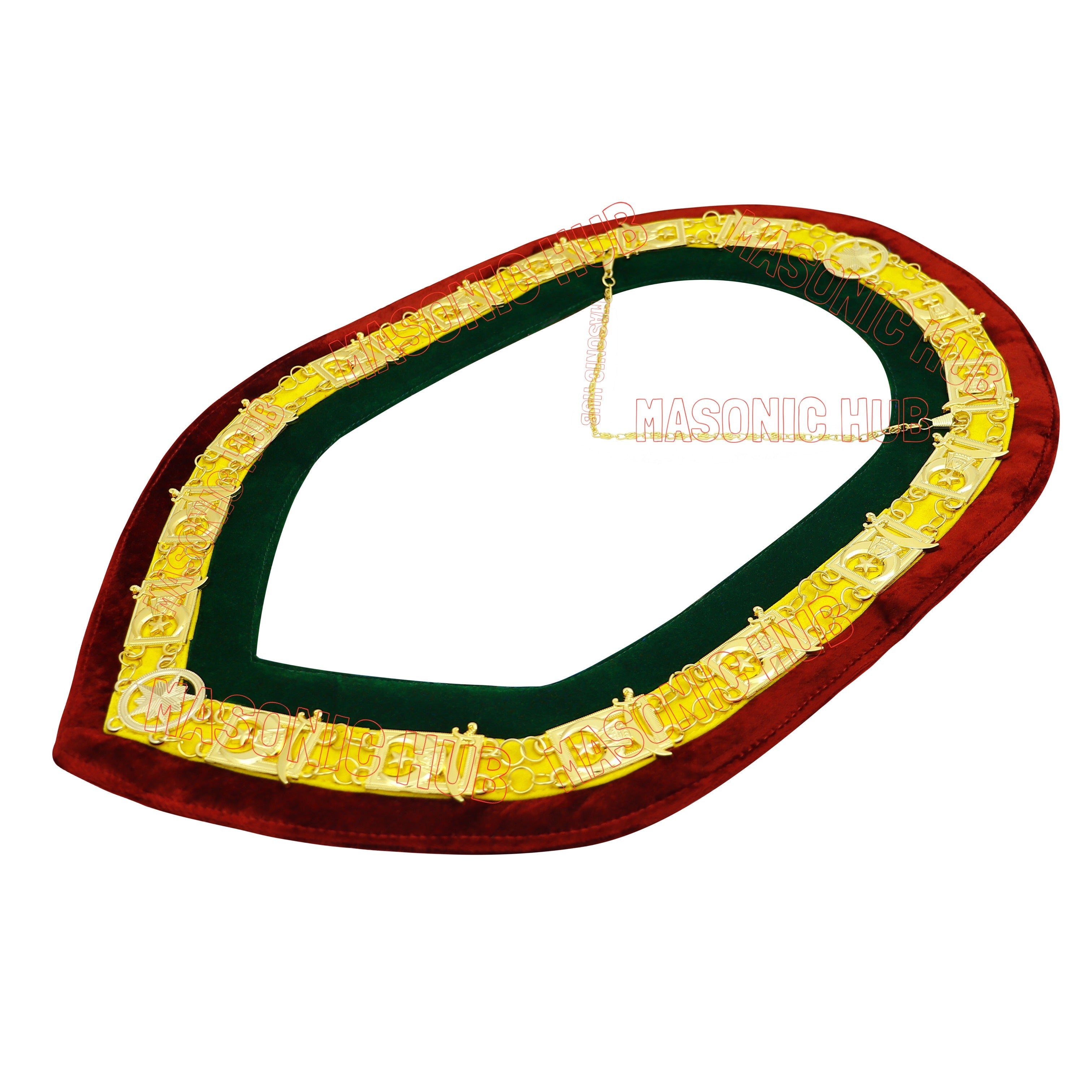 Regalia Masonic Shriner Tri-Color Deluxe Chain Collar in Red, Green, and Yellow Masonic Hub