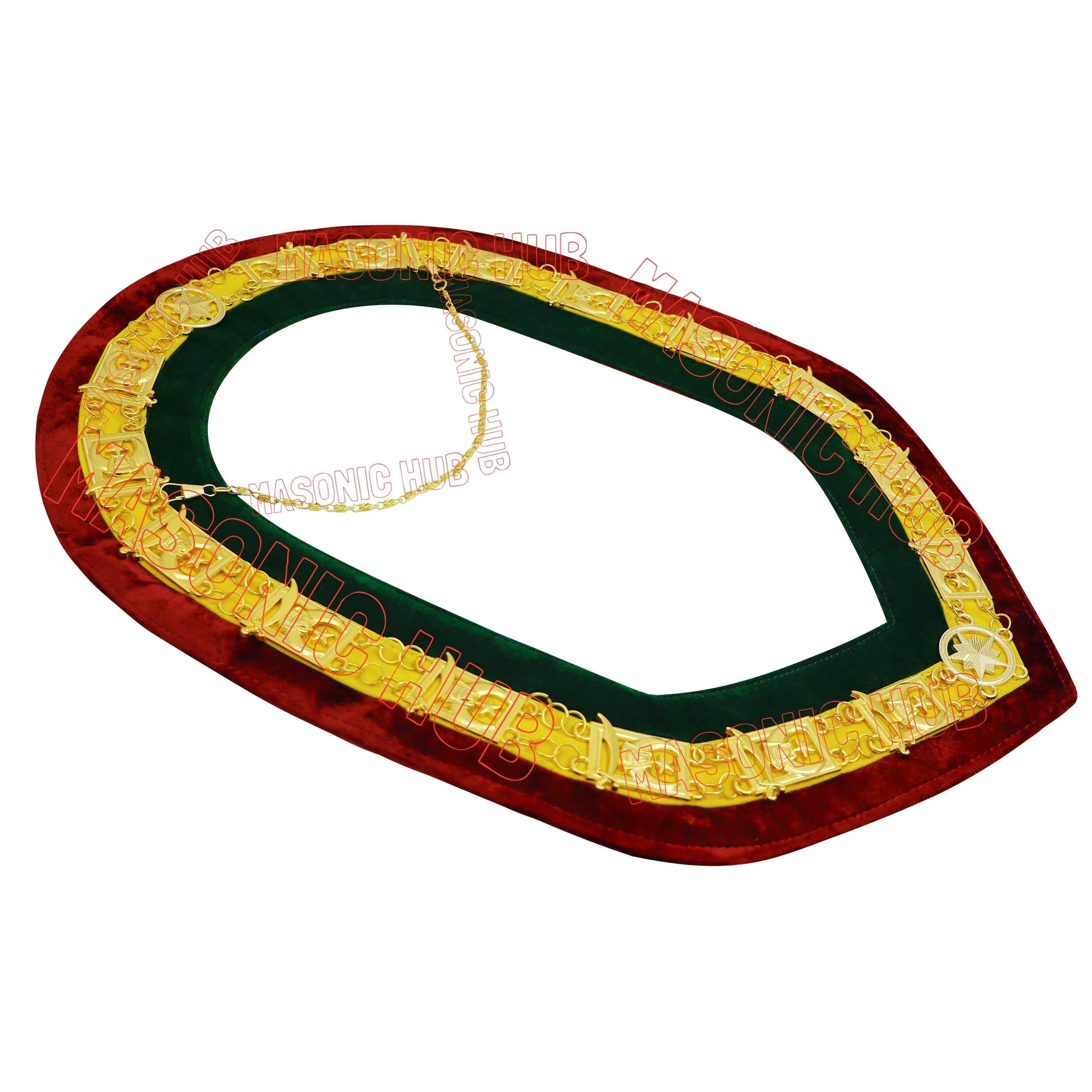 Regalia Masonic Shriner Tri-Color Deluxe Chain Collar in Red, Green, and Yellow Masonic Hub
