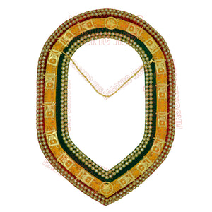 Shriner Tri-Color Chain Collar in Red Green & Yellow Double Row Rhinestones Masonic Hub