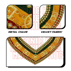 Shriner Tri-Color Chain Collar in Red Green & Yellow Double Row Rhinestones Masonic Hub