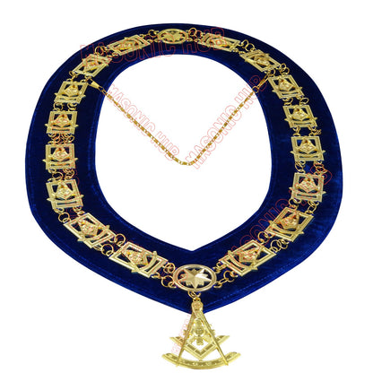 Masonic Past Master Metal Chain Collar Blue Backing + Free Jewel