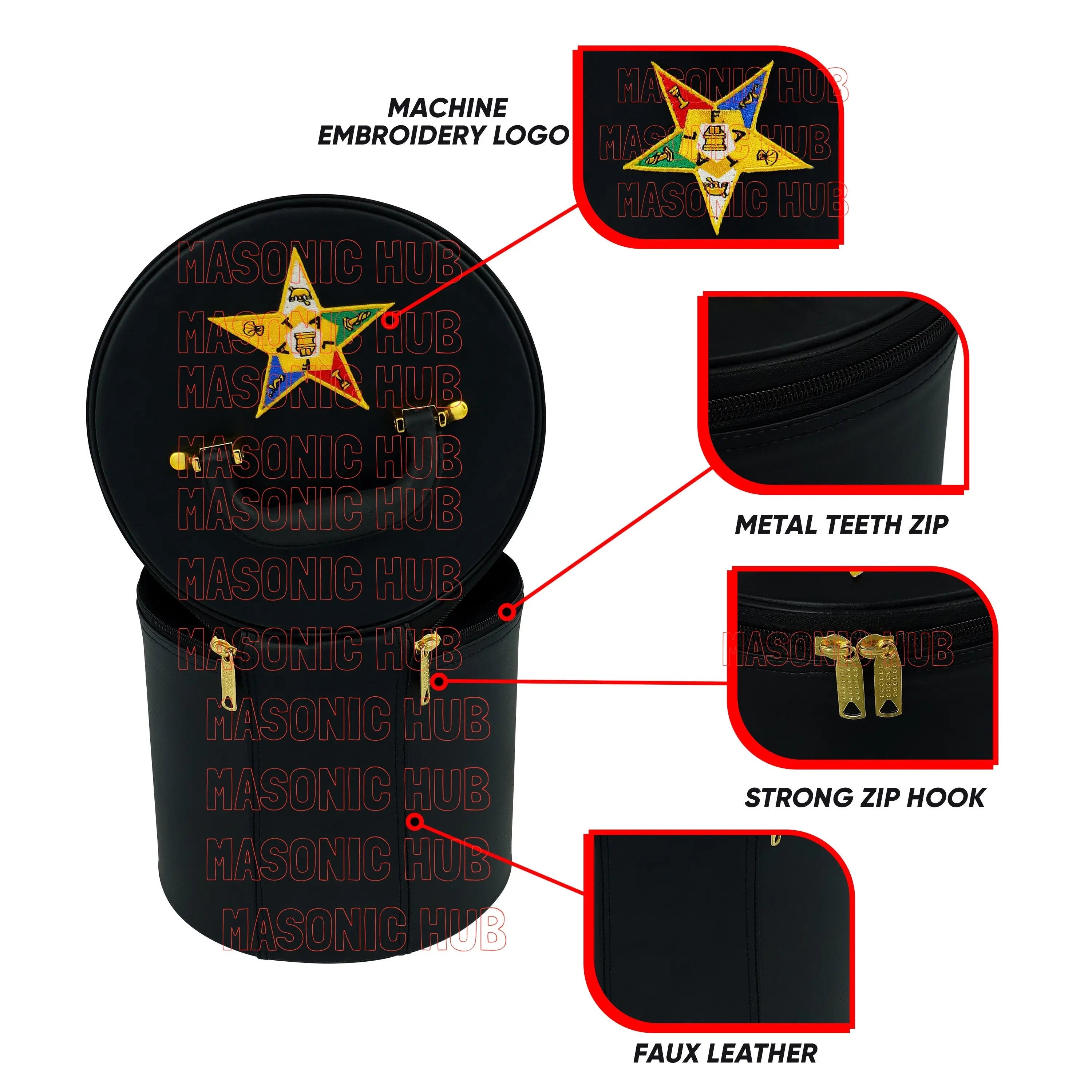NEW ORDER OF EASTERN STAR FEZ CAP CASE – HANDCRAFTED BLACK WITH EMBLEM Masonic Hub