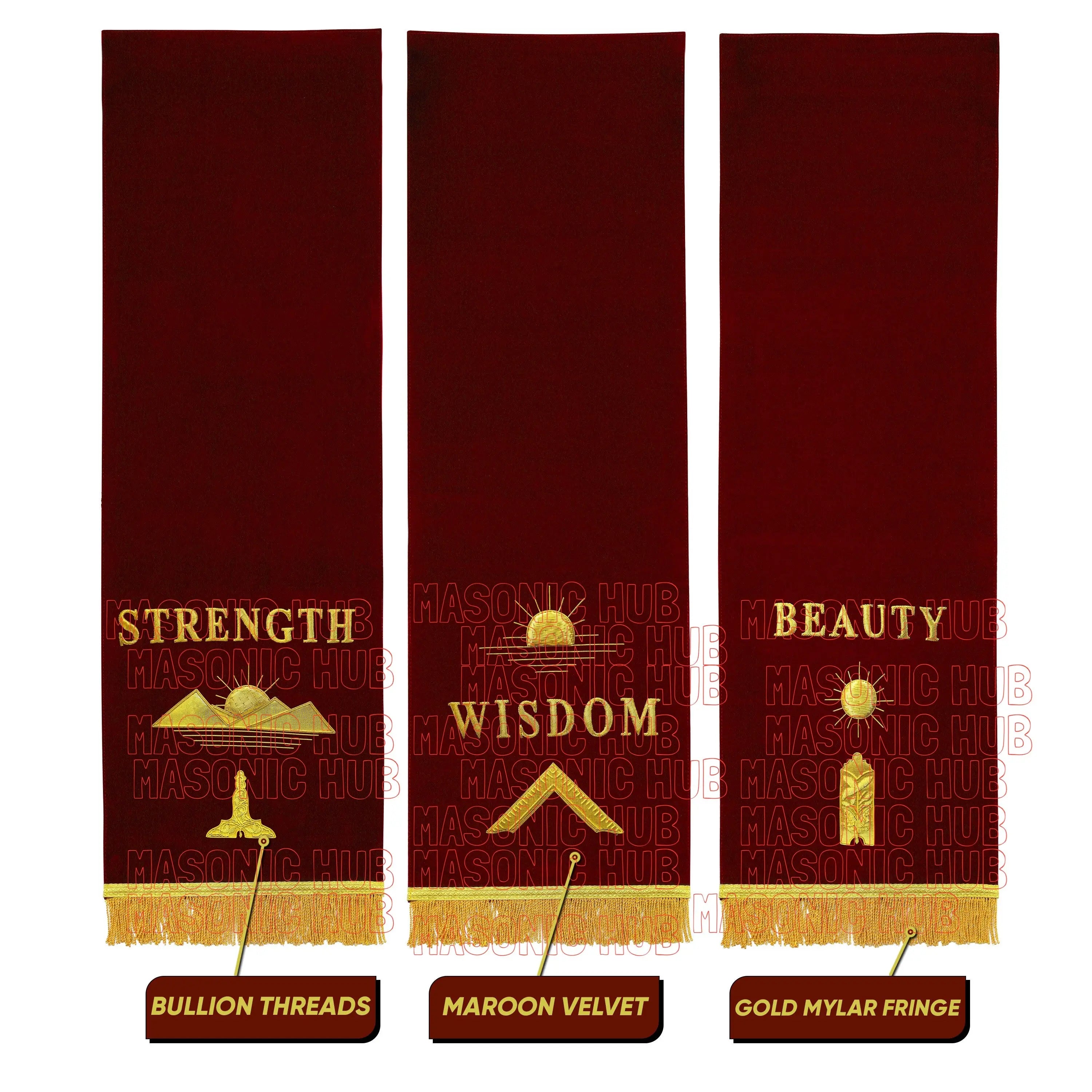 Handcrafted Maroon Velvet Masonic Blue Lodge Pedestal Covers – Set of Three Masonic Hub
