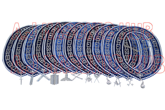 Masonic Blue Lodge Officers Working Tools lot of 12 Chain Collars + Free Jewels