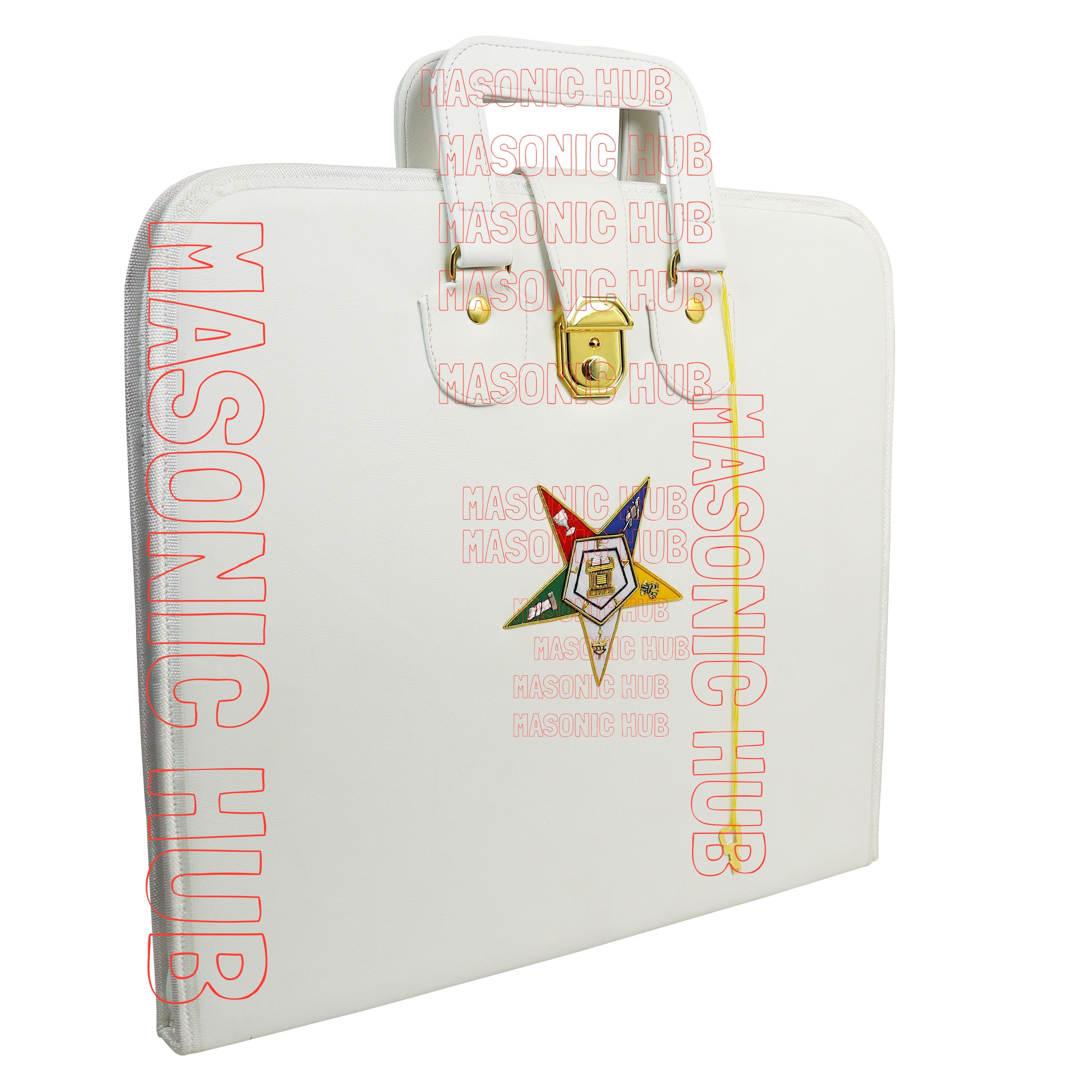 Masonic Order of Eastern Star (OES) Apron & Chain Collar Case – Hand Embroidered [White]