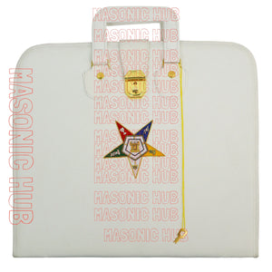 Masonic Order of Eastern Star (OES) Apron & Chain Collar Case – Hand Embroidered [White] Masonic Hub
