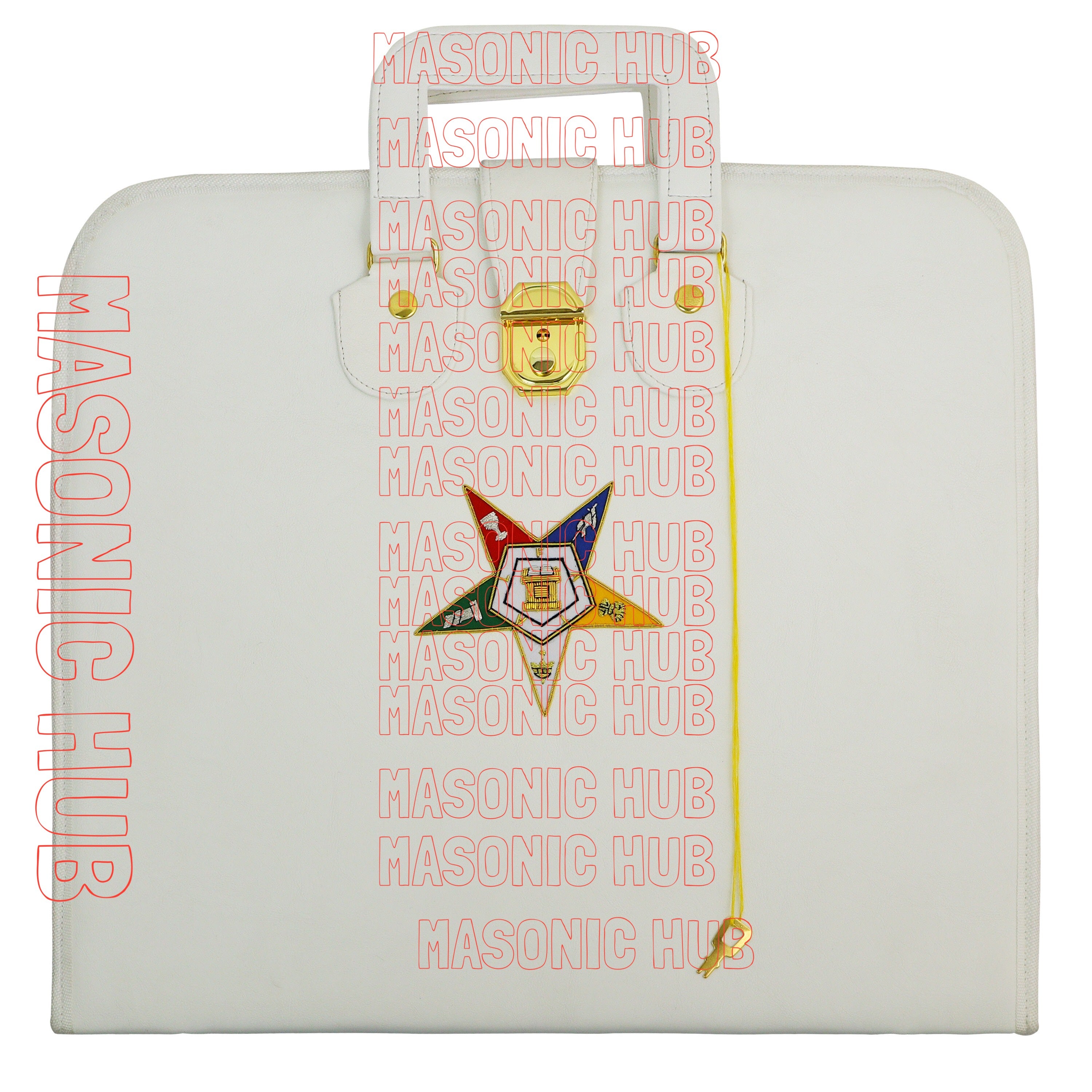 Masonic Order of Eastern Star (OES) Apron & Chain Collar Case – Hand Embroidered [White]