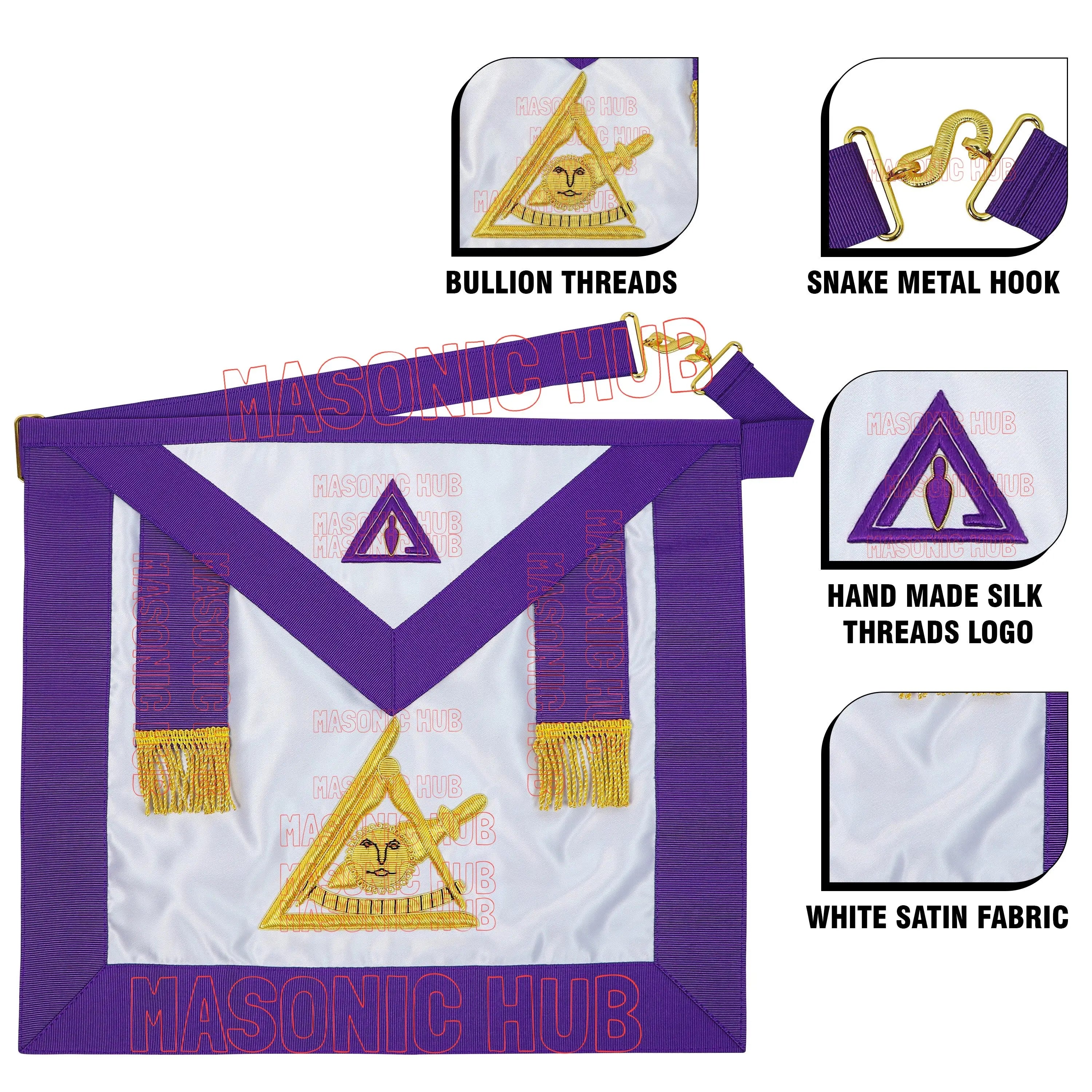 Hand-Embroidered Masonic Past Thrice Illustrious Master (PTIM) Apron Masonic Hub