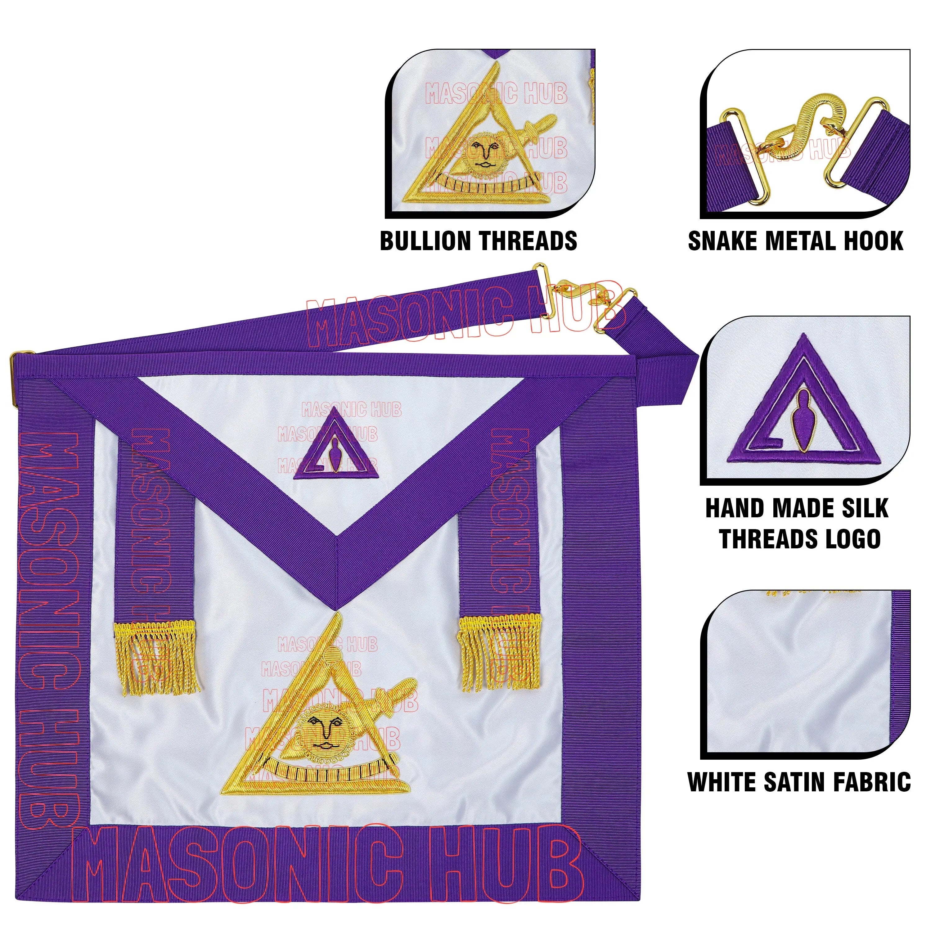 Past Thrice Illustrious Master Apron – Hand-Embroidered with PTIM Emblem (Satin) Masonic Hub