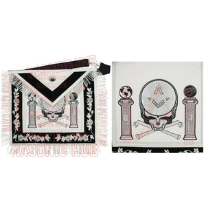 MASONIC HUB Master Mason Skull &amp; Cross Bones 100% Lambskin Masonic Apron - Handcrafted Masonic Hub