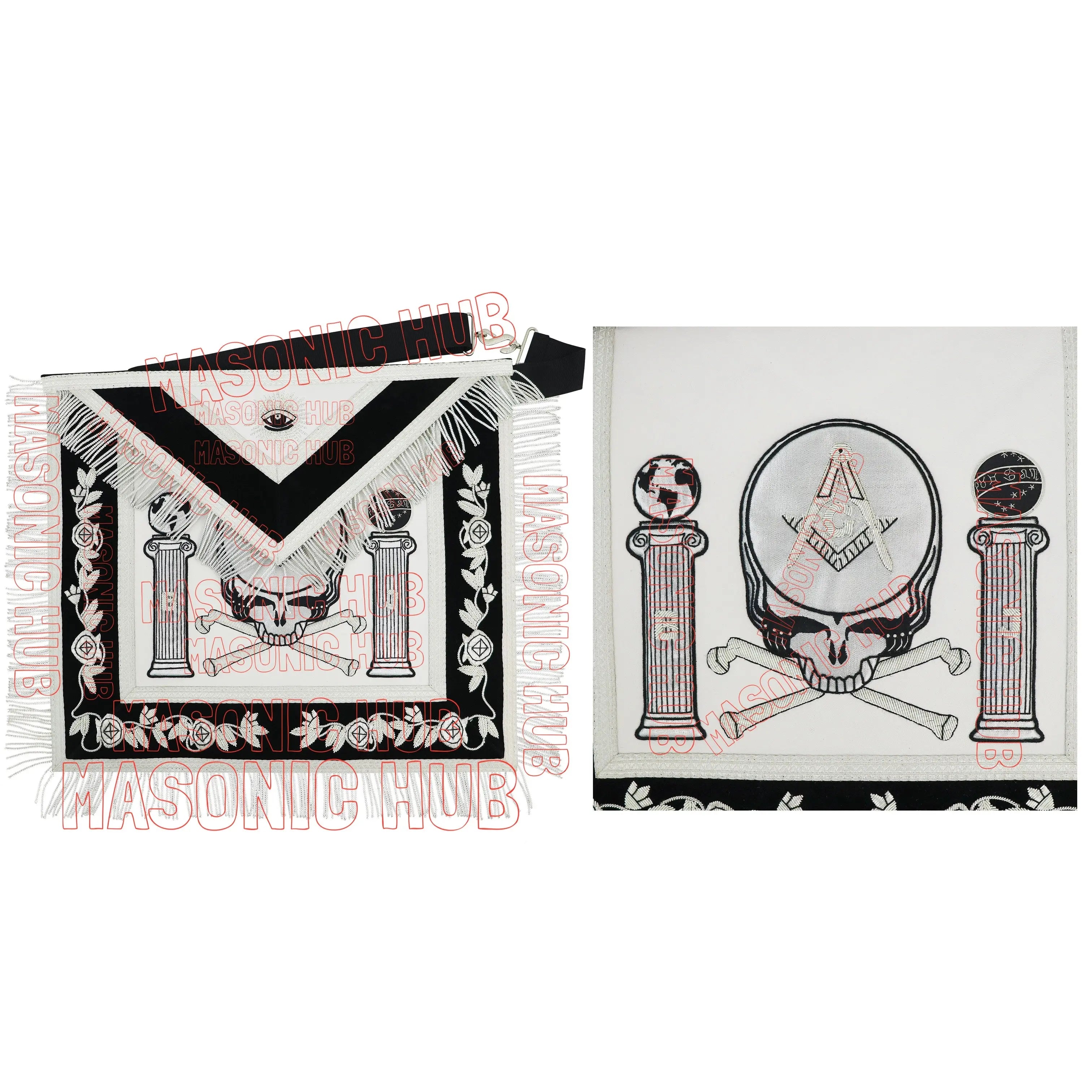 MASONIC HUB Master Mason Skull &amp; Cross Bones 100% Lambskin Masonic Apron - Handcrafted Masonic Hub