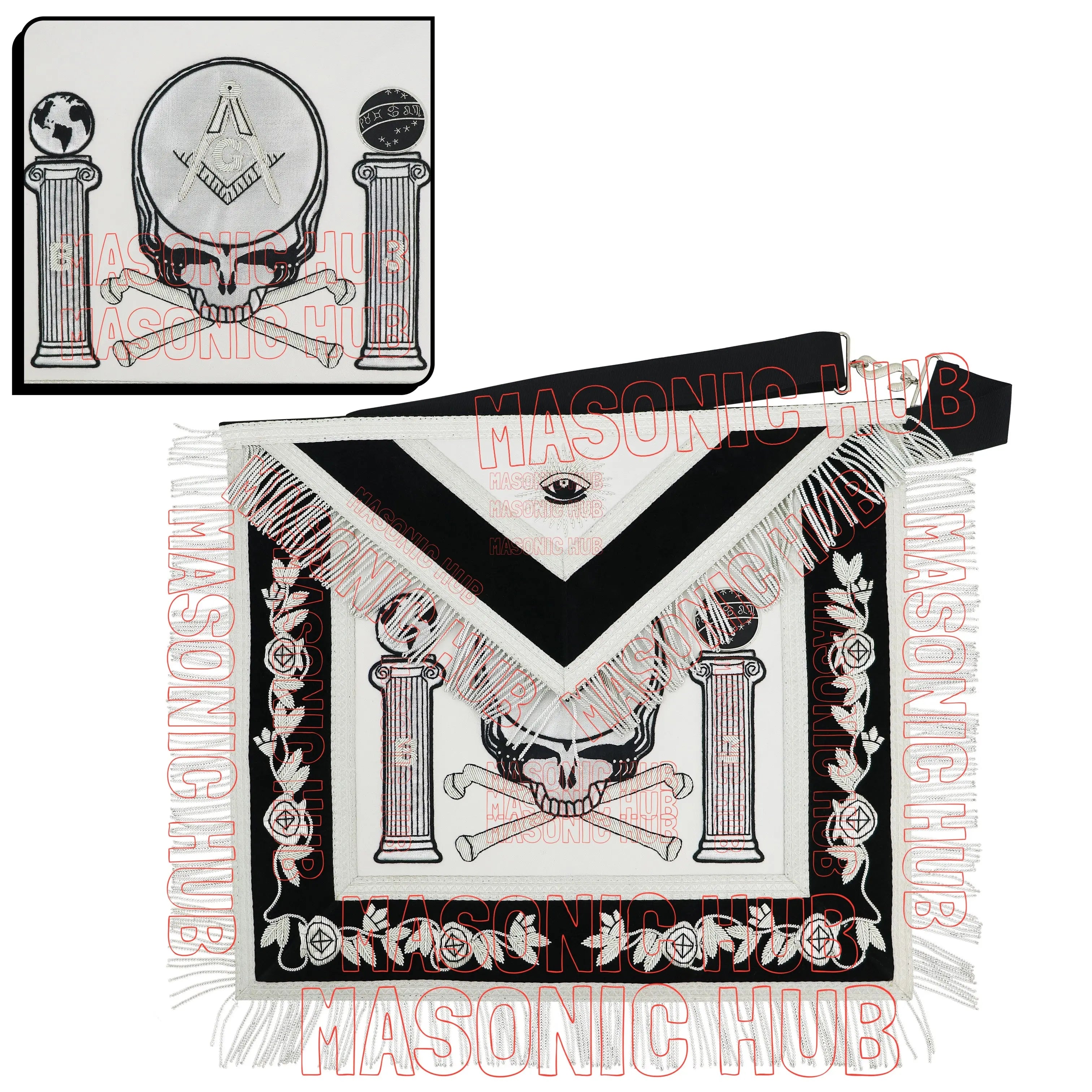 MASONIC HUB Master Mason Skull &amp; Cross Bones 100% Lambskin Masonic Apron - Handcrafted Masonic Hub