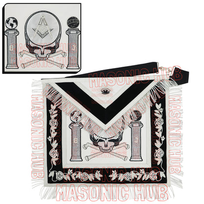 MASONIC HUB Master Mason Skull &amp; Cross Bones 100% Lambskin Masonic Apron - Handcrafted