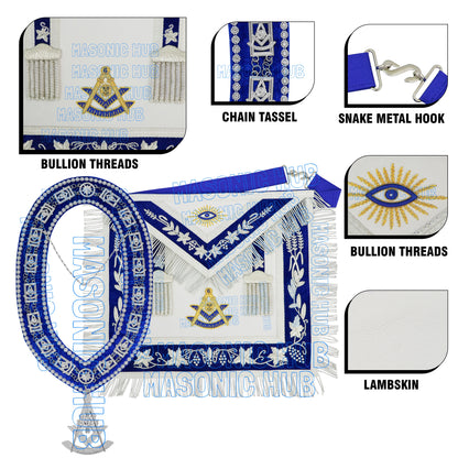 Premium Masonic Past Master Apron – 100% Lambskin with Chain Collar & Free Jewel