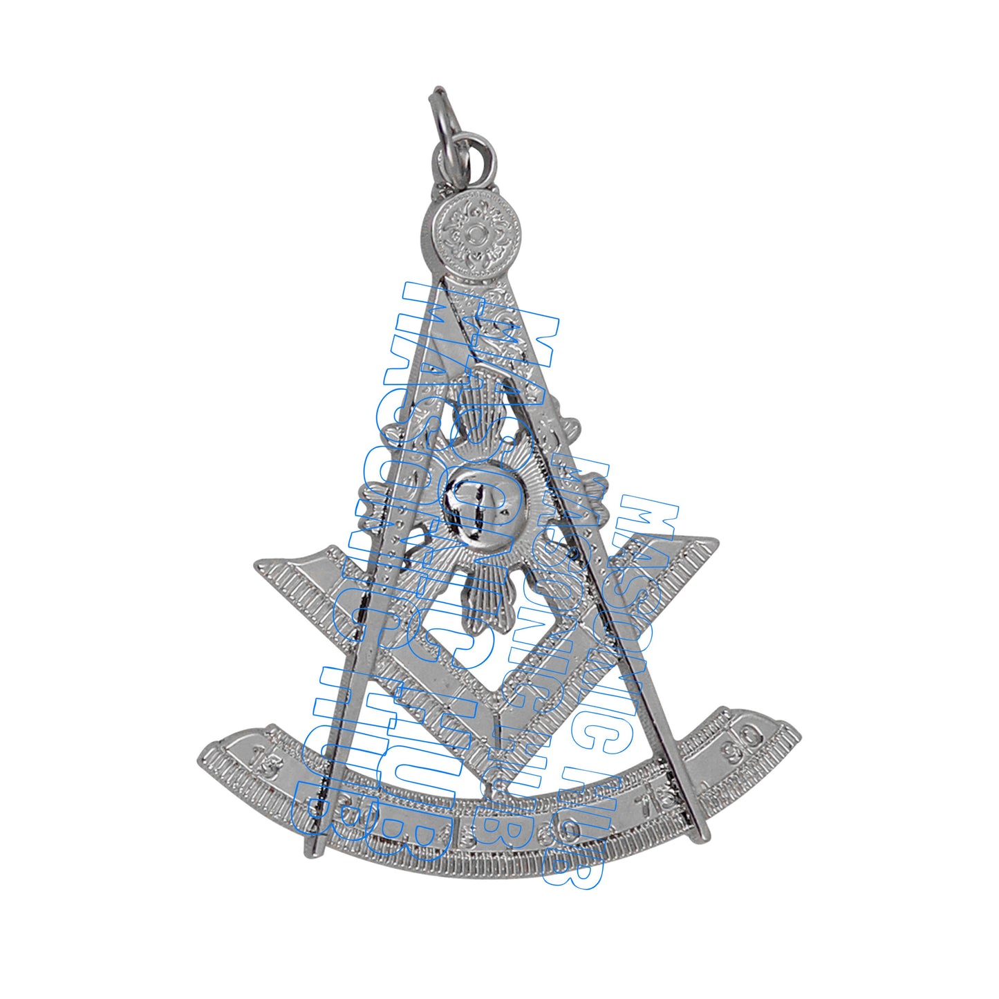 Masonic Past Master Jewel Pendant – Square &amp; Compasses with Sunburst (Silver Tone)