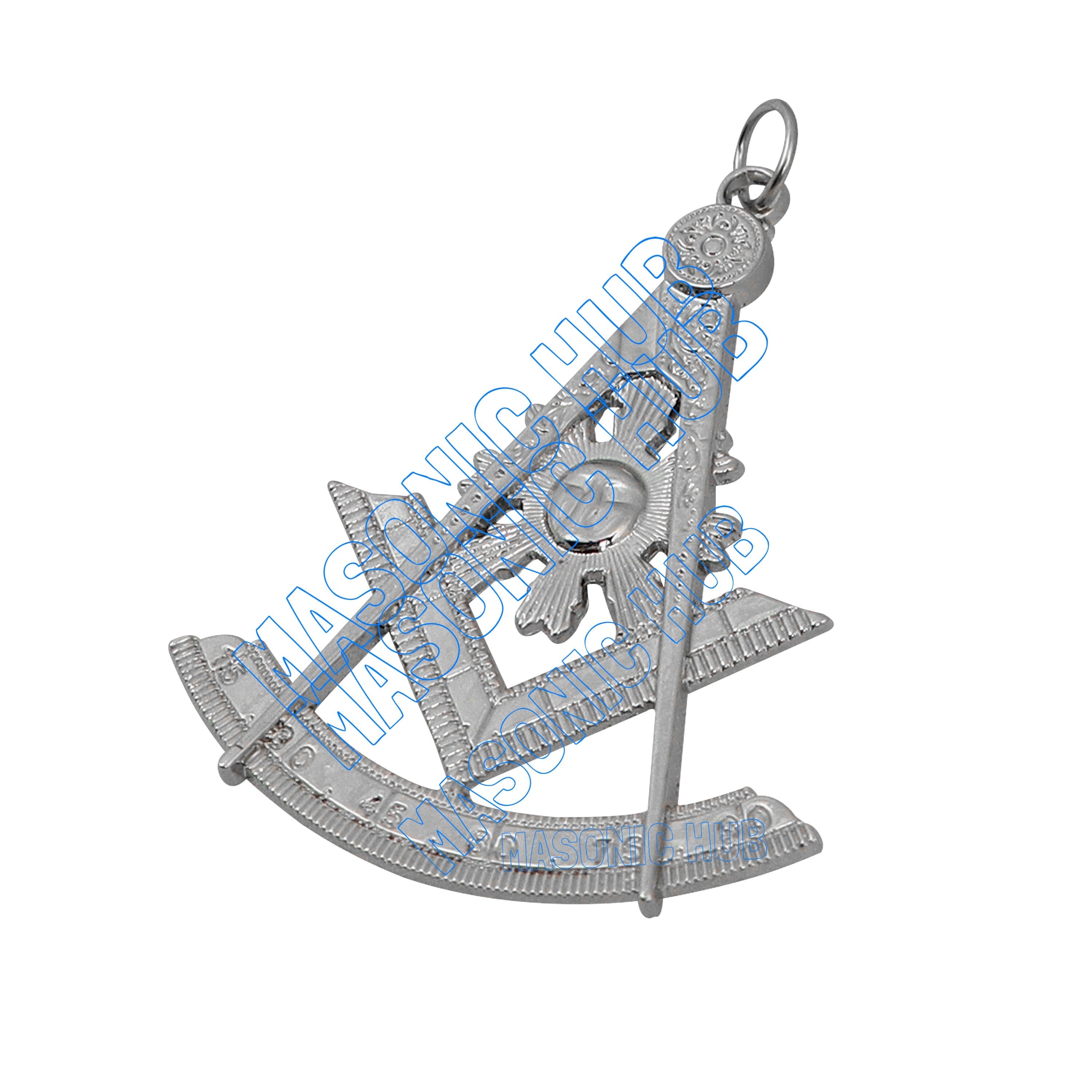Masonic Past Master Jewel Pendant – Square &amp; Compasses with Sunburst (Silver Tone) Masonic Hub