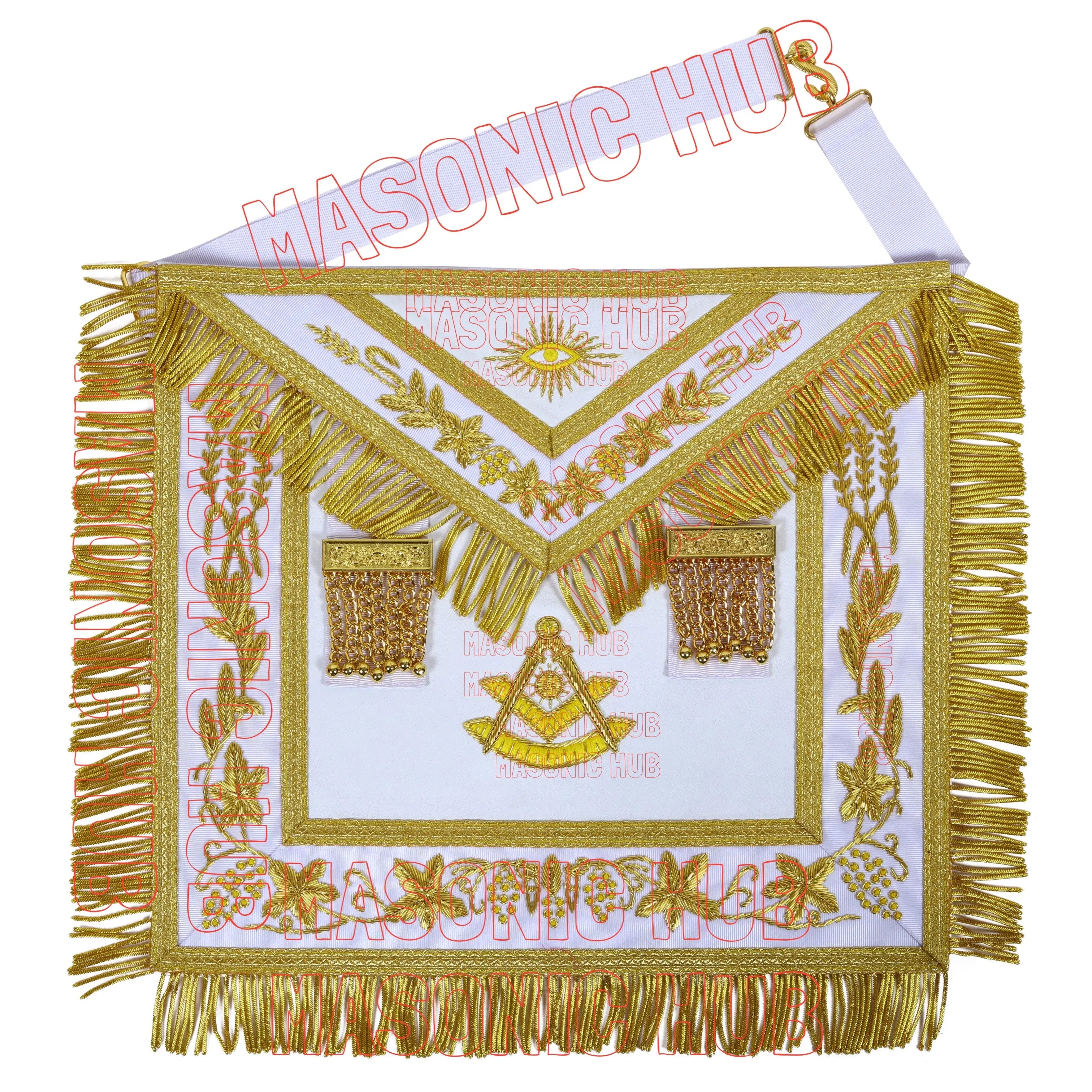 Premium Masonic Past Master Apron: 100% Lambskin, Chain Collar Included + Jewel Masonic Hub