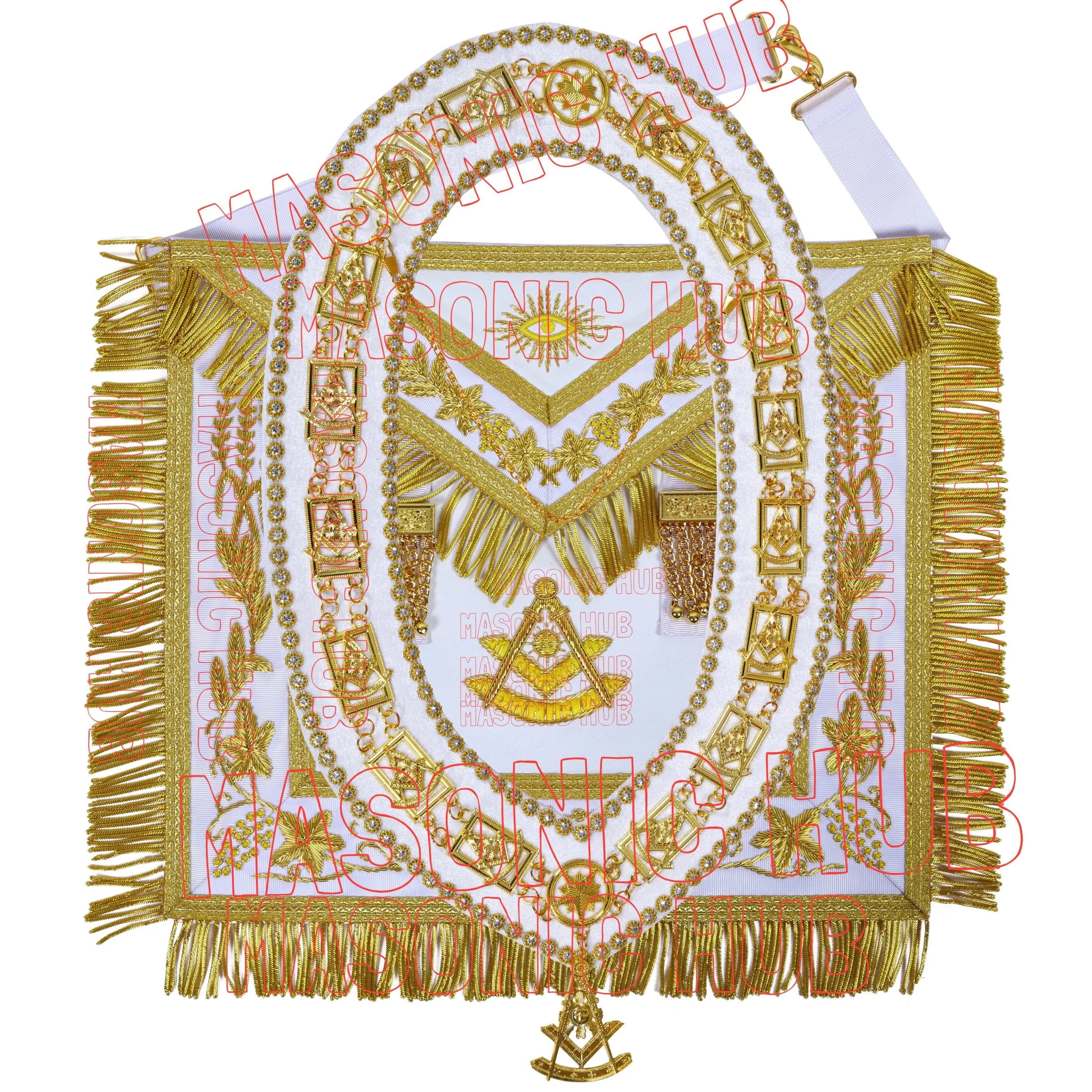 Premium Masonic Past Master Apron: 100% Lambskin, Chain Collar Included + Jewel Masonic Hub