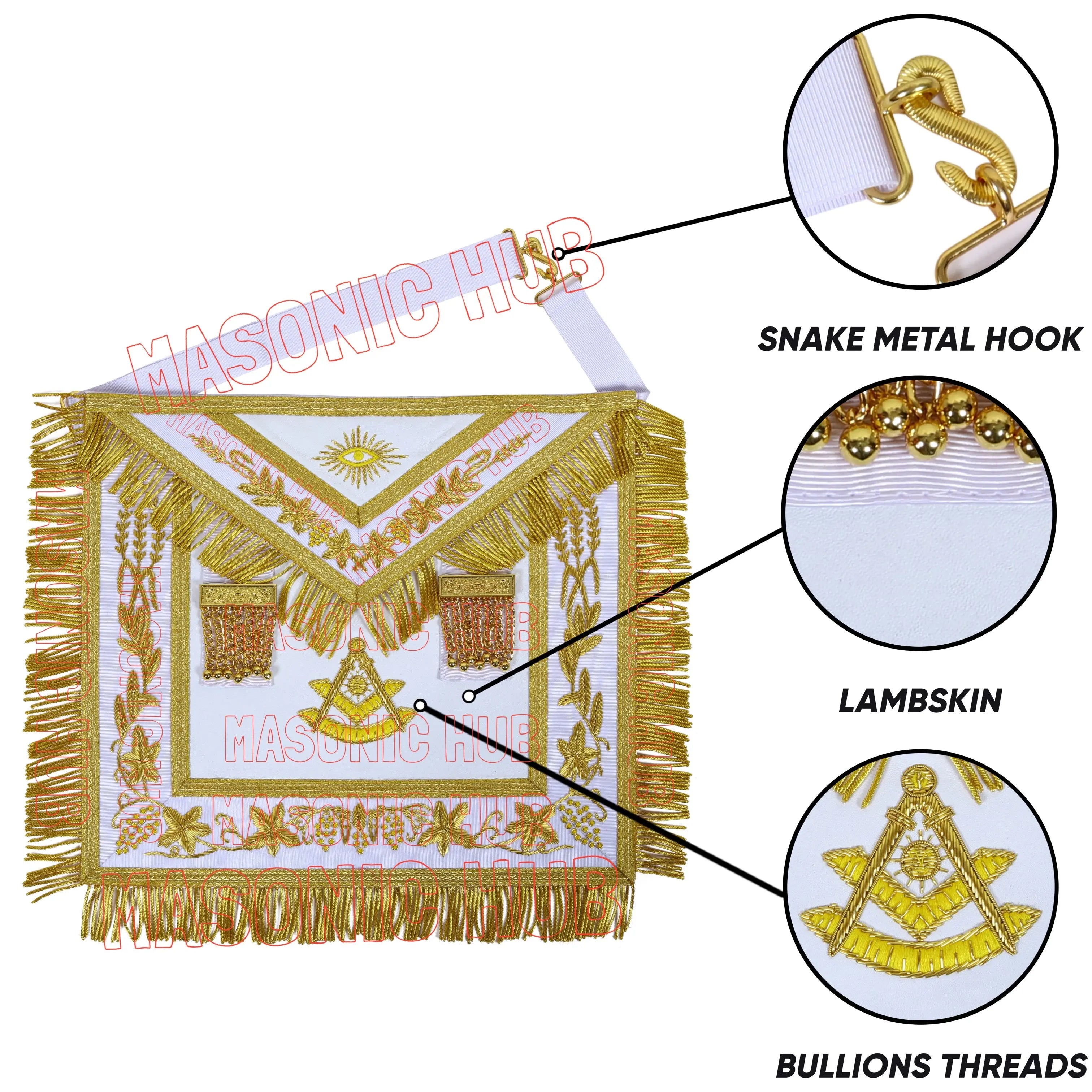 Premium Masonic Past Master Apron: 100% Lambskin, Chain Collar Included + Jewel Masonic Hub