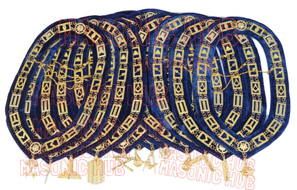 Masonic Regalia Blue Lodge Officer Aprons &amp; Chain Collars with Jewels – Set of 12