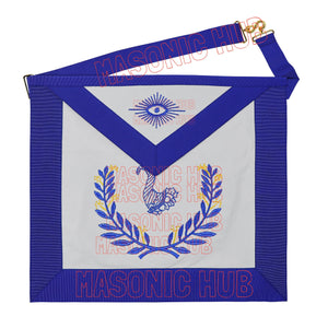 Masonic Regalia Blue Lodge Jr. Steward Apron &amp; Chain Collar with Jewel Masonic Hub