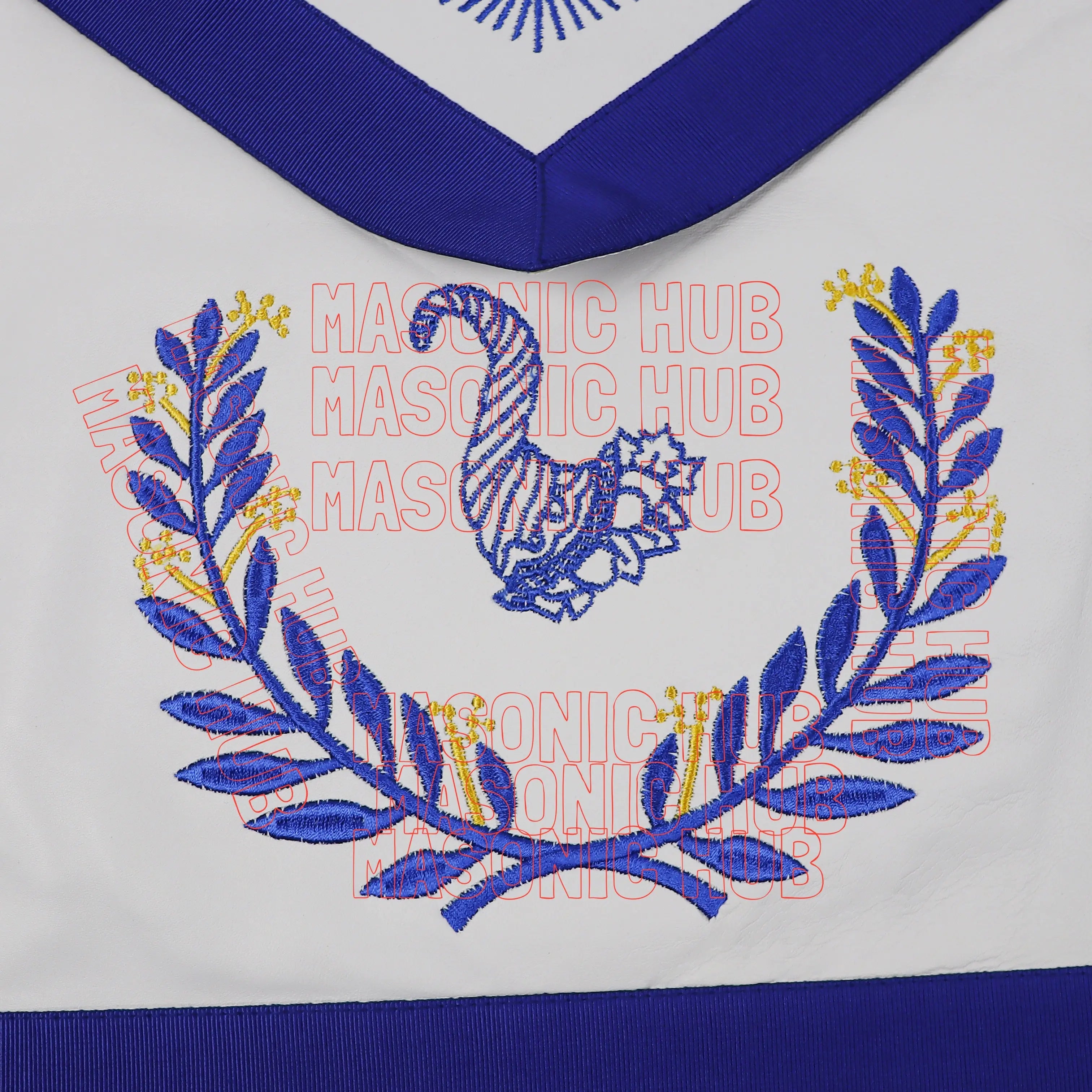 Masonic Regalia Blue Lodge Jr. Steward Apron &amp; Chain Collar with Jewel Masonic Hub