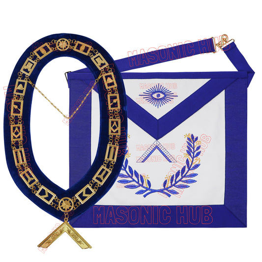 Masonic Regalia Blue Lodge Worshipful Master Apron & Chain Collar with Jewel