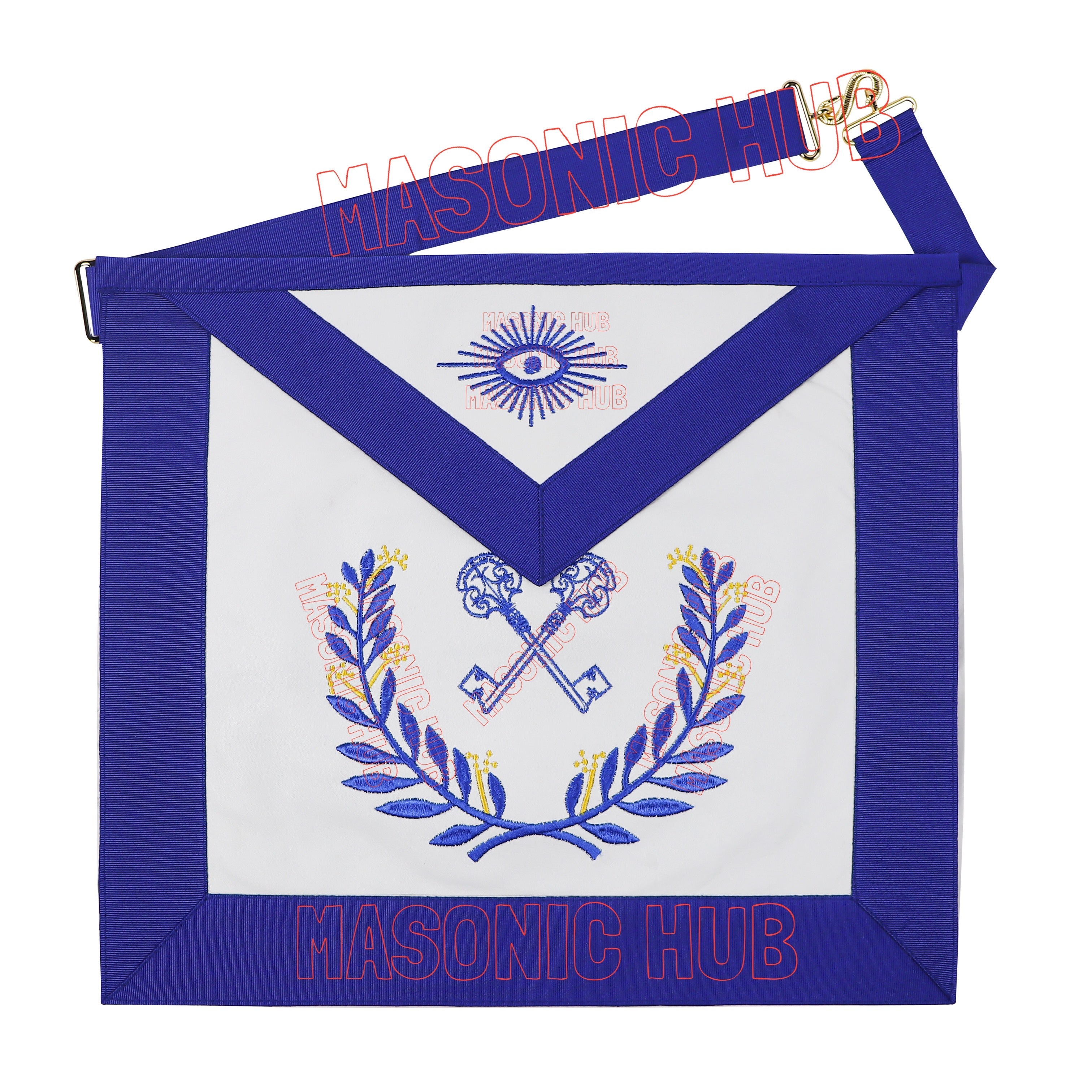 Masonic Regalia Blue Lodge Treasurer Apron &amp; Chain Collar with Jewel Masonic Hub