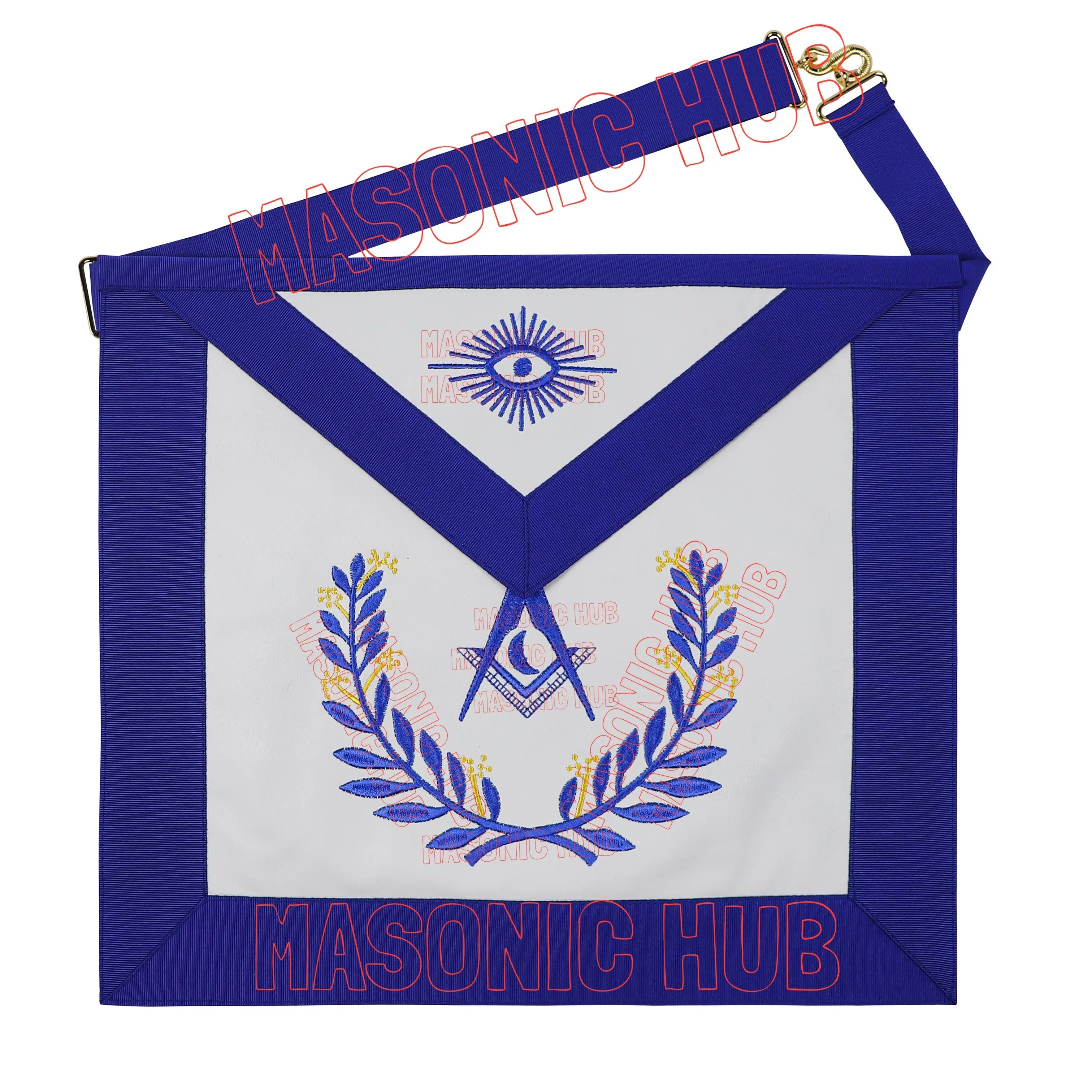 Masonic Regalia Blue Lodge Jr. Deacon Apron &amp; Chain Collar with Jewel Masonic Hub