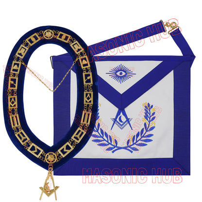 Masonic Regalia Blue Lodge Jr. Deacon Apron &amp; Chain Collar with Jewel